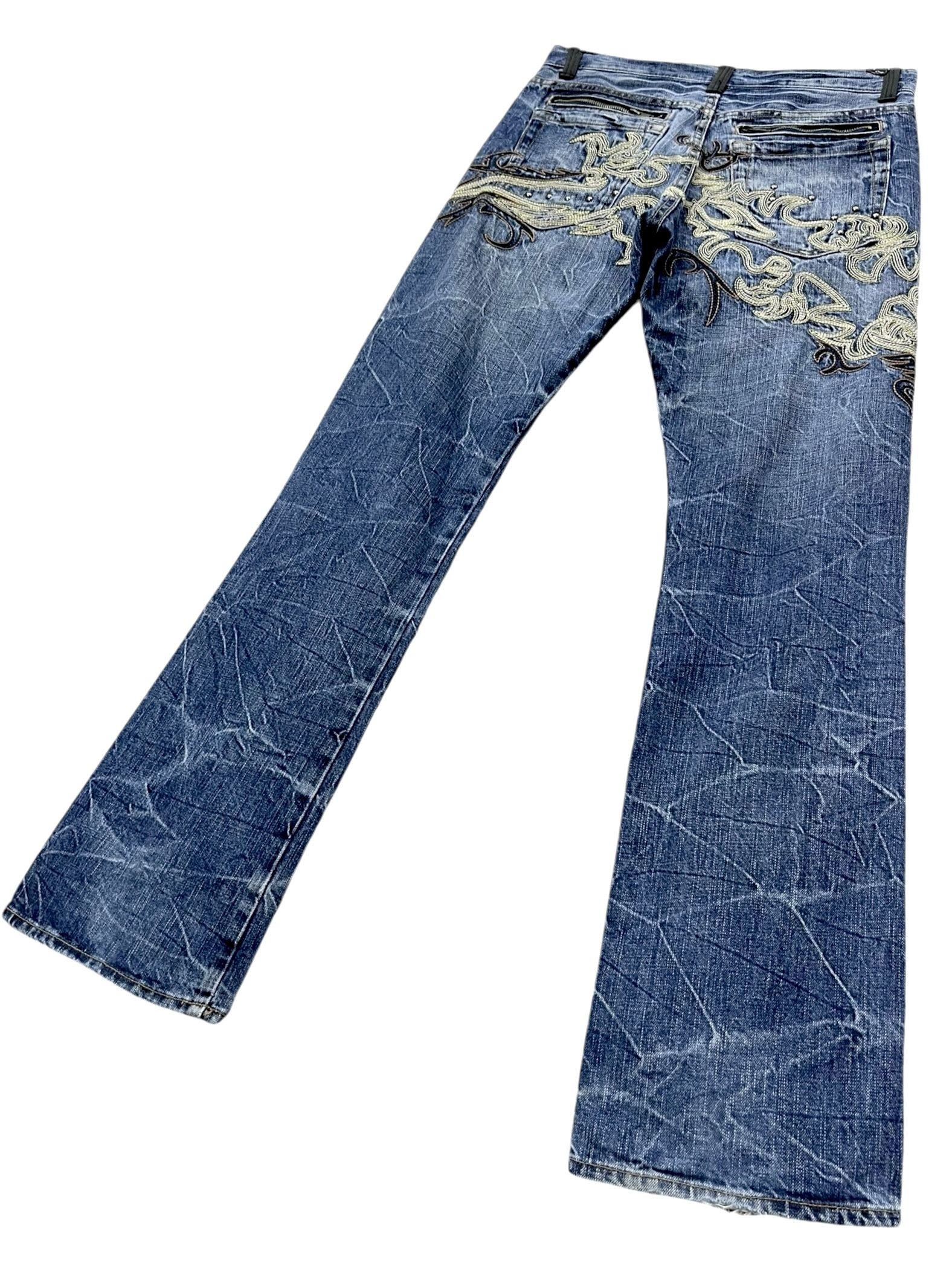 Tribal Streetwear Vintage Punk Tribal Embroidery Tattoo Studded Clawmark Flare Size US 31 - 3 Thumbnail