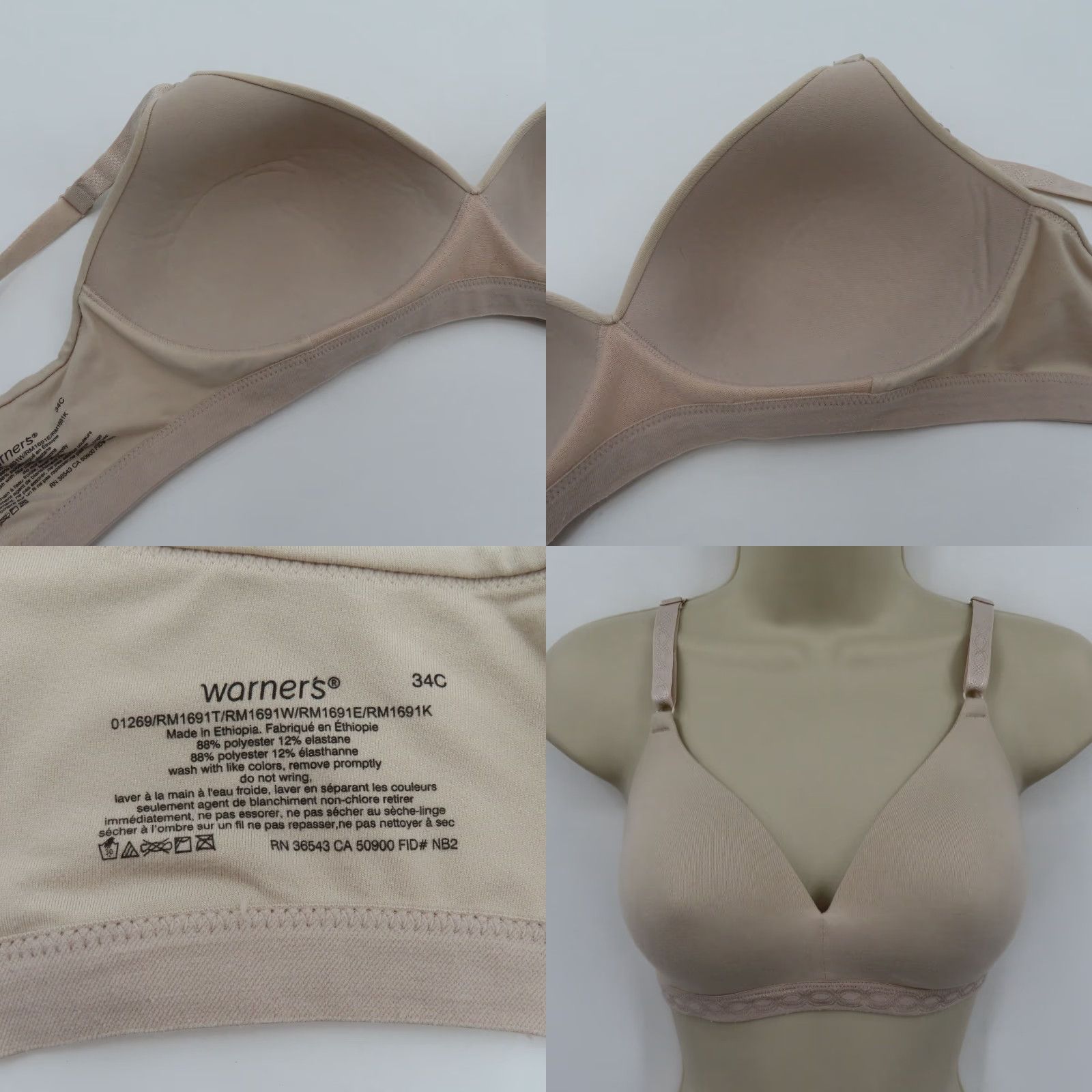 Vintage Warners Cloud 9 Super Soft Wireless Lightly Lined Comfort Bra 34C Pink Beige Womens Bra T-Shirt Style Size ONE SIZE - 8 Thumbnail
