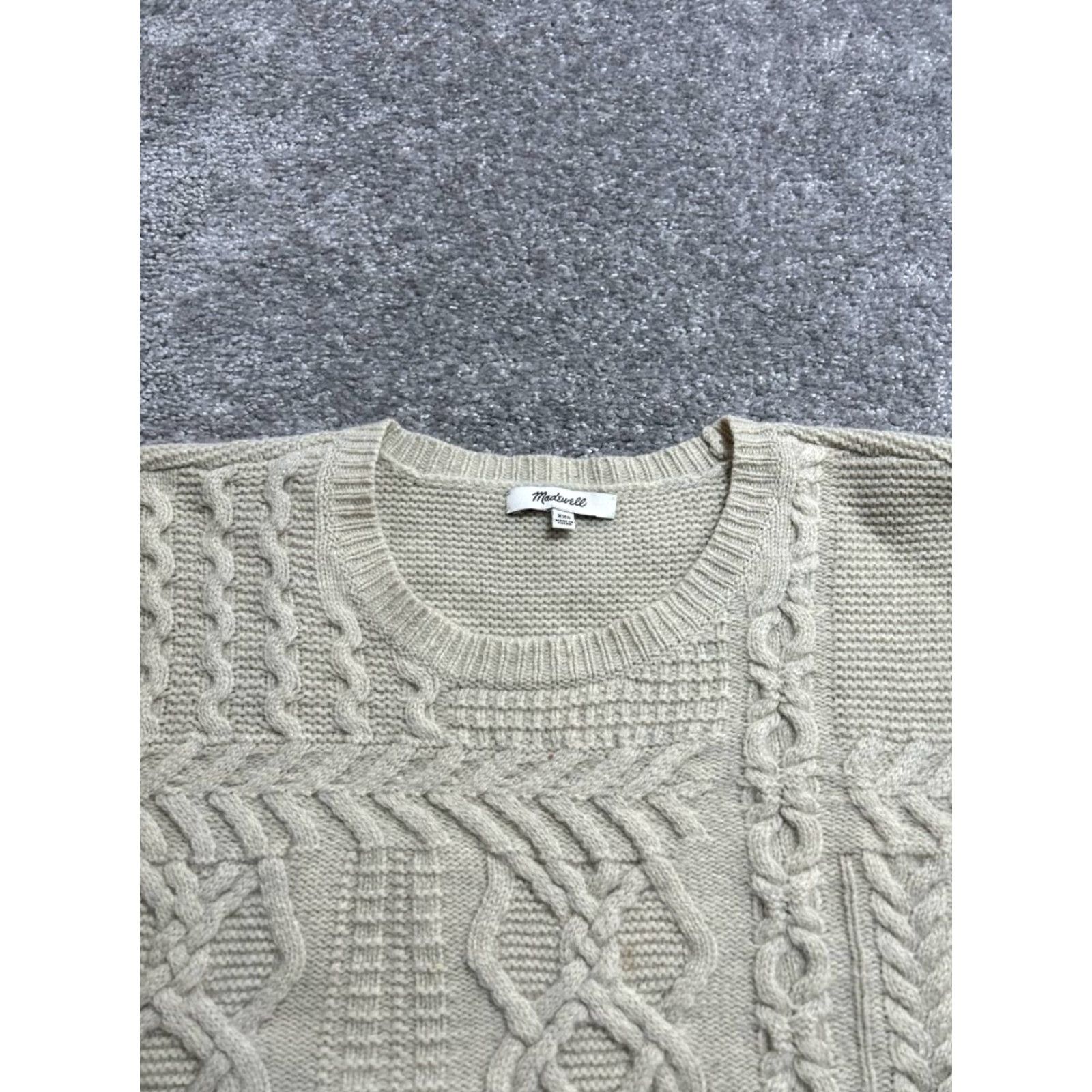 Madewell Madewell Sweater Womens XXS Beige Wool Cable Knit Bobble Open Side Crew Neck Size XXS / US 00 / IT 34 - 3 Thumbnail