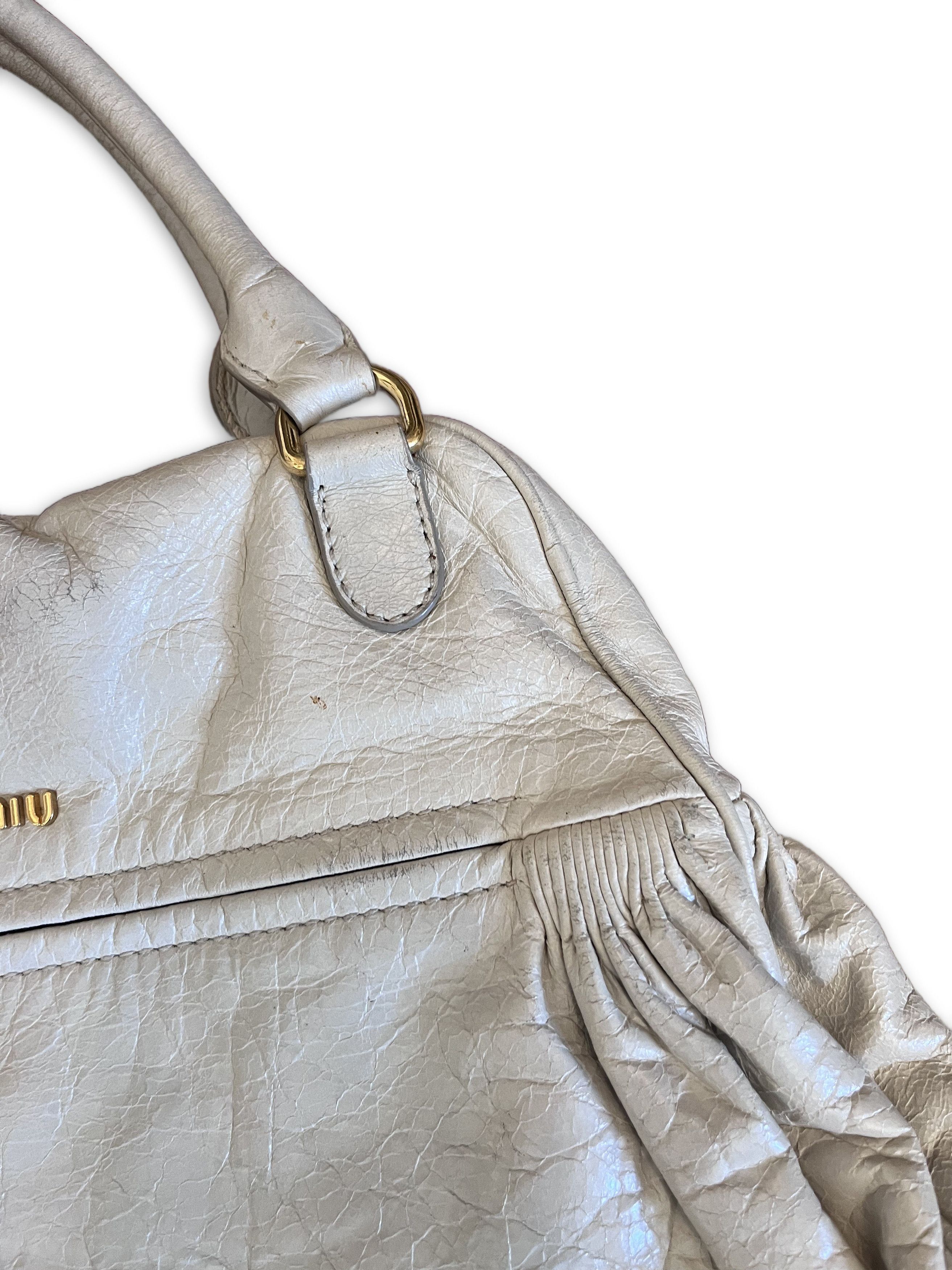 Miu Miu Miu Miu - Crinkled Leather Cream Gold-Tone HW Preloved Size ONE SIZE - 4 Thumbnail