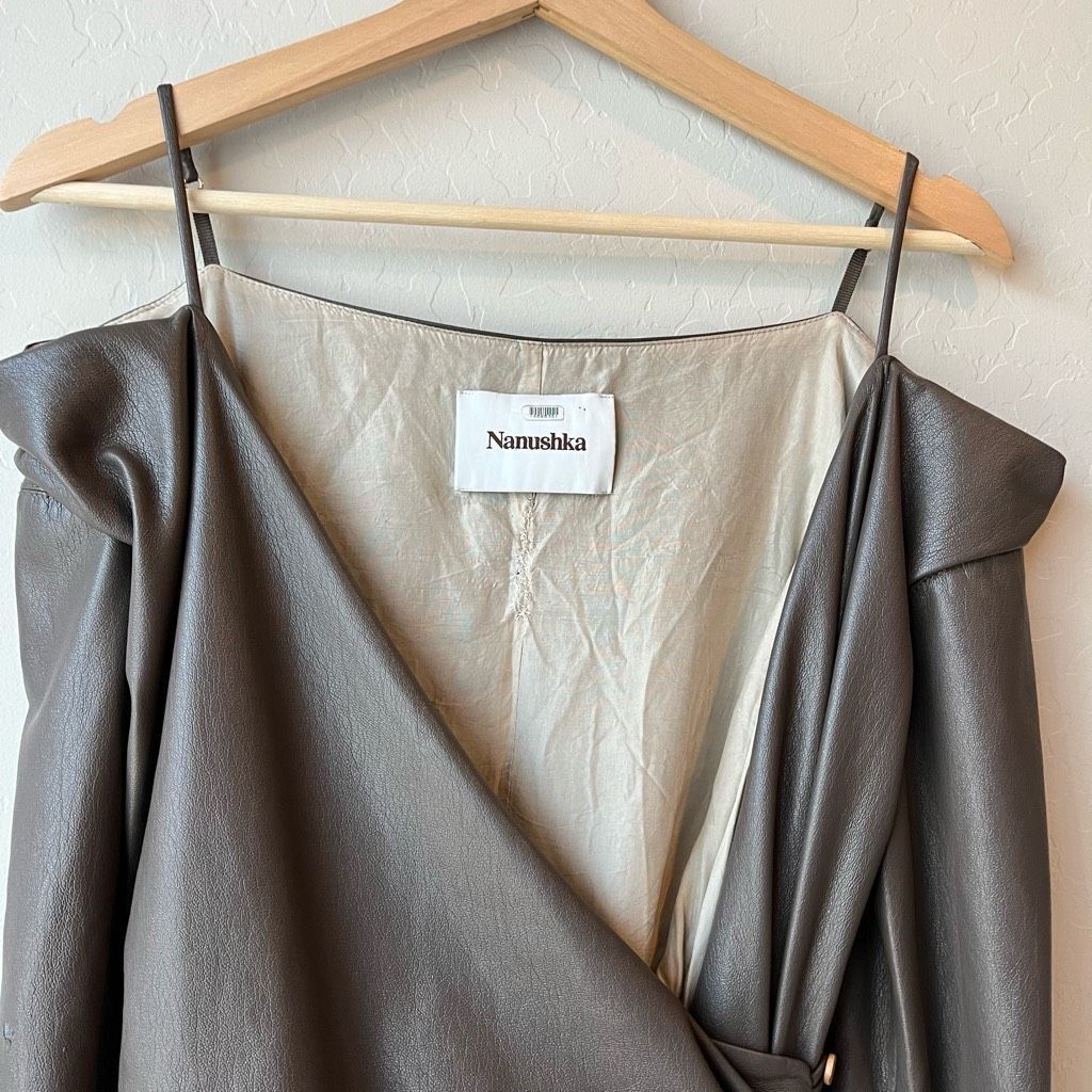 Nanushka Nanushka Surplice Cold Shoulder Brown Faux Leather Mini Dress Size Medium Size M / US 6-8 / IT 42-44 - 5 Thumbnail