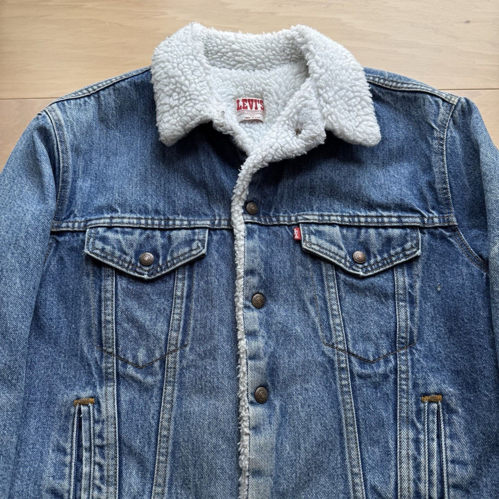 Levi's × Vintage Vintage Levis Sherpa Trucker Jacket 44 Blue 80s Heavy Size US L / EU 52-54 / 3 - 3 Thumbnail
