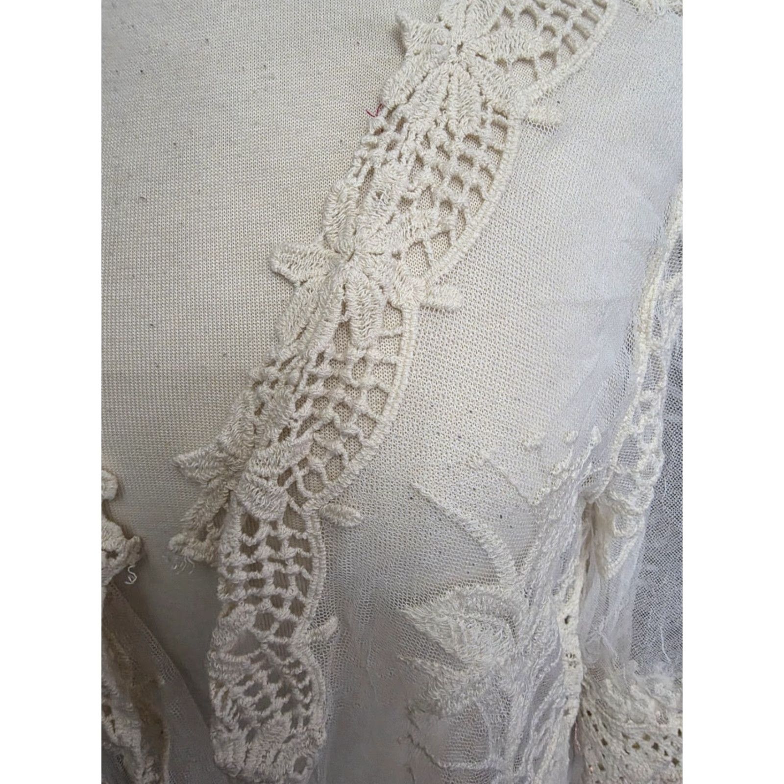 Vintage Everleigh Sheer Lace Kimono Duster Tie Front Ivory Women's Large Boho Hippie Size L / US 10 / IT 46 - 5 Thumbnail
