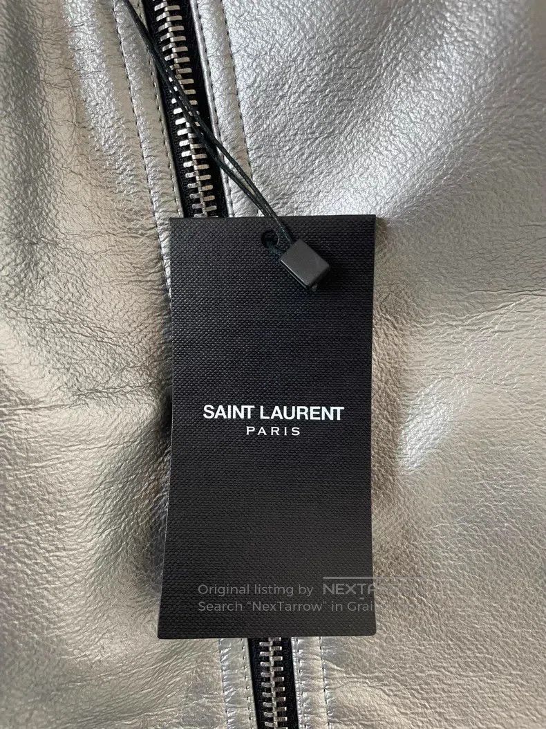 Saint Laurent Paris Saint Laurent Paris Silver Lamb Leather Zip-Up Biker Jacke Size US M / EU 48-50 / 2 - 4 Thumbnail