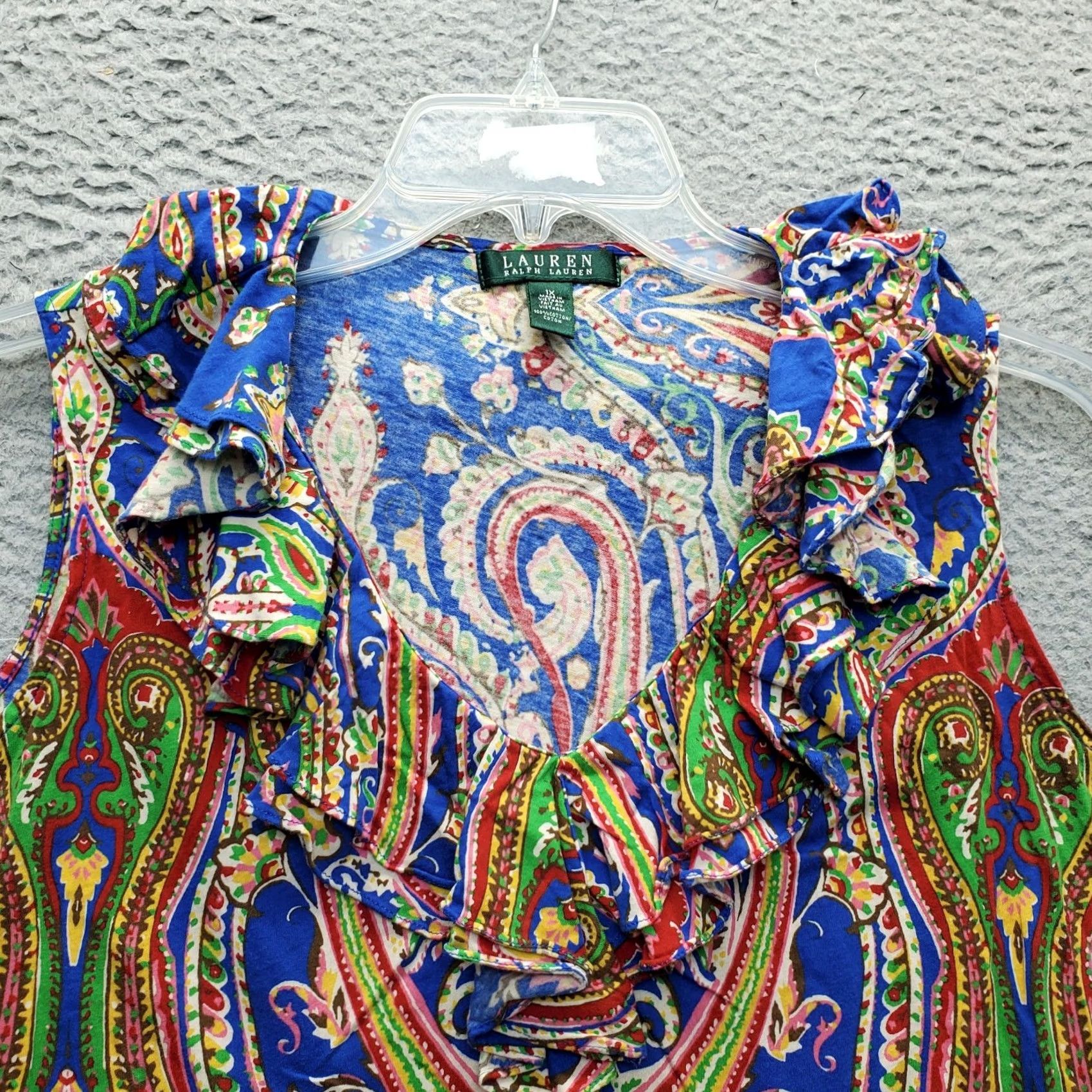 Ralph Lauren Lauren Ralph Lauren Blouse Top Womens 1X Multi Paisley Ruffle V-Neck Pullover Size XL / US 12-14 / IT 48-50 - 7 Thumbnail