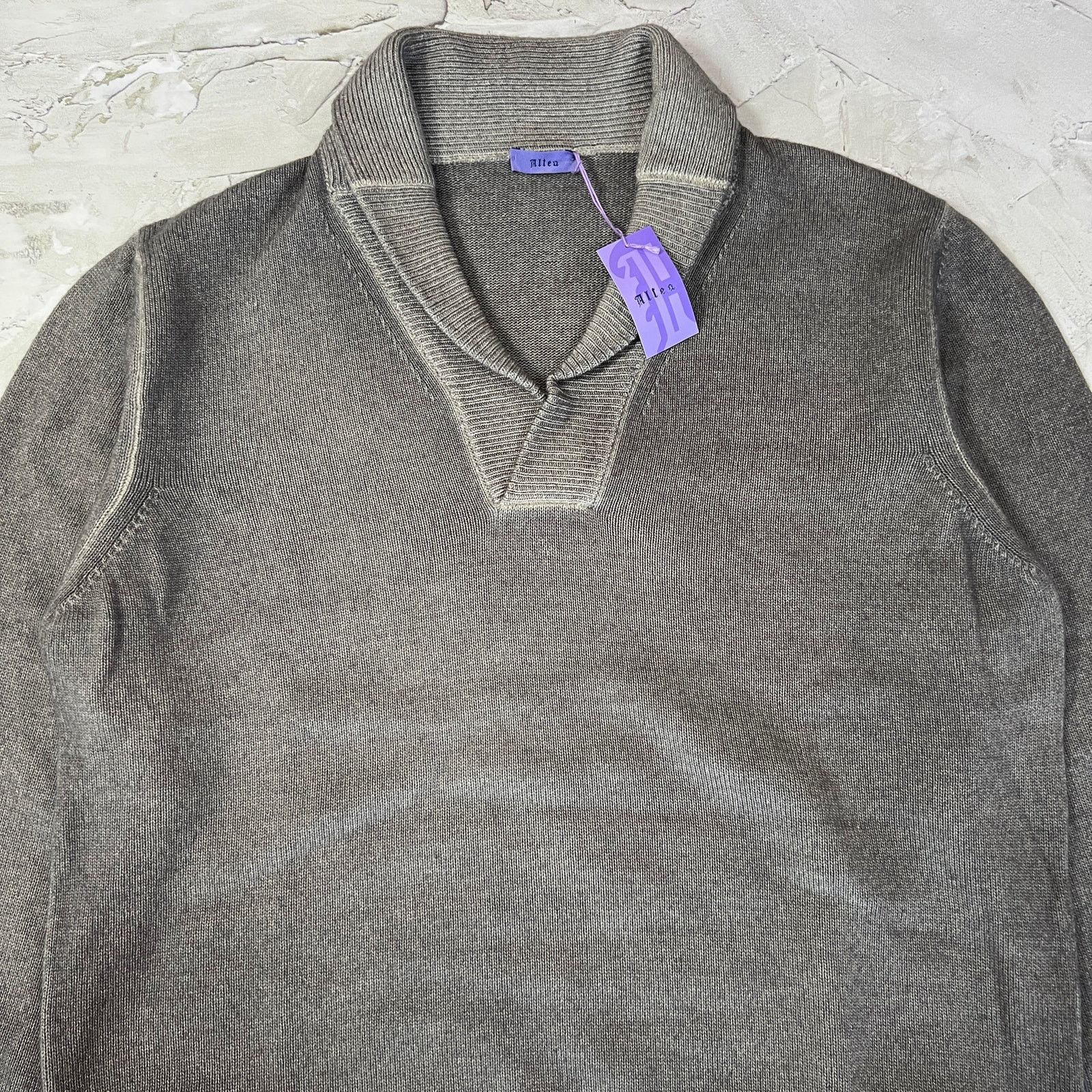 Altea Altea Wool Cashmere Shawl Collar V-Neck Sweater Gray Italy Size US XL / EU 56 / 4 - 7 Thumbnail