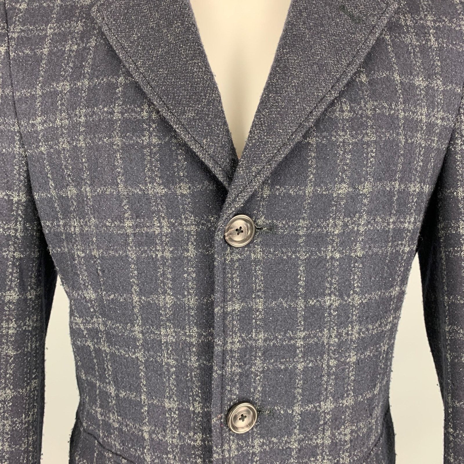 Saks Fifth Avenue SAKS FIFTH AVENUE Size 40 Navy Grey Plaid Wool Blend Coat Size US L / EU 52-54 / 3 - 2 Thumbnail