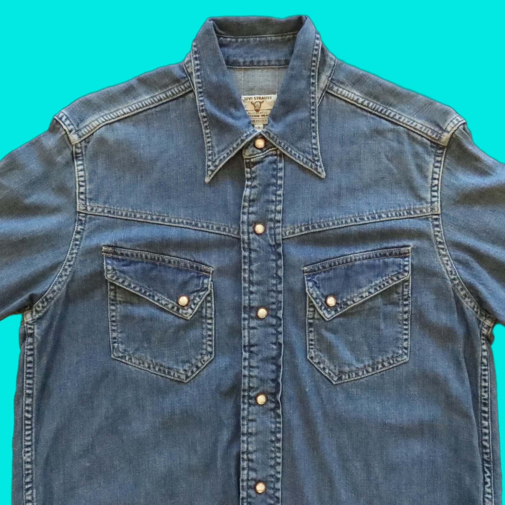 Levi's VINTAGE Levi's Collection Shorthorn Western Wear Sanforized Denim Shirt LVC Shirt Men S Blue Chambray Button-Up Long Sleeve Size US S / EU 44-46 / 1 - 1 Thumbnail