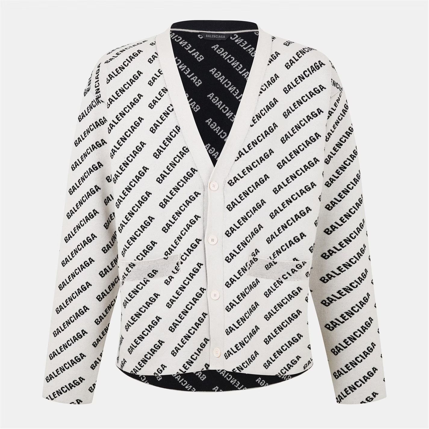 Balenciaga o1g2r1mq0226 Mini Allover Logo Cardigan In White/Black Size US XL / EU 56 / 4 - 1 Thumbnail