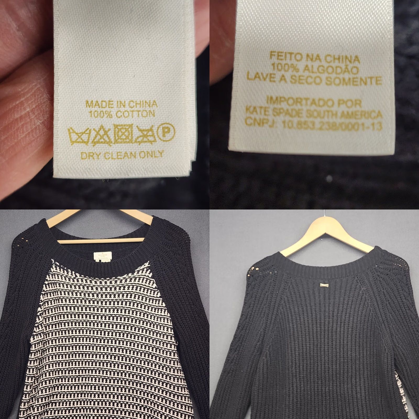 Vintage Kate Spade Womens Small Black Cream Geometric Knit Sweater 100% Cotton Size S / US 4 / IT 40 - 8 Thumbnail