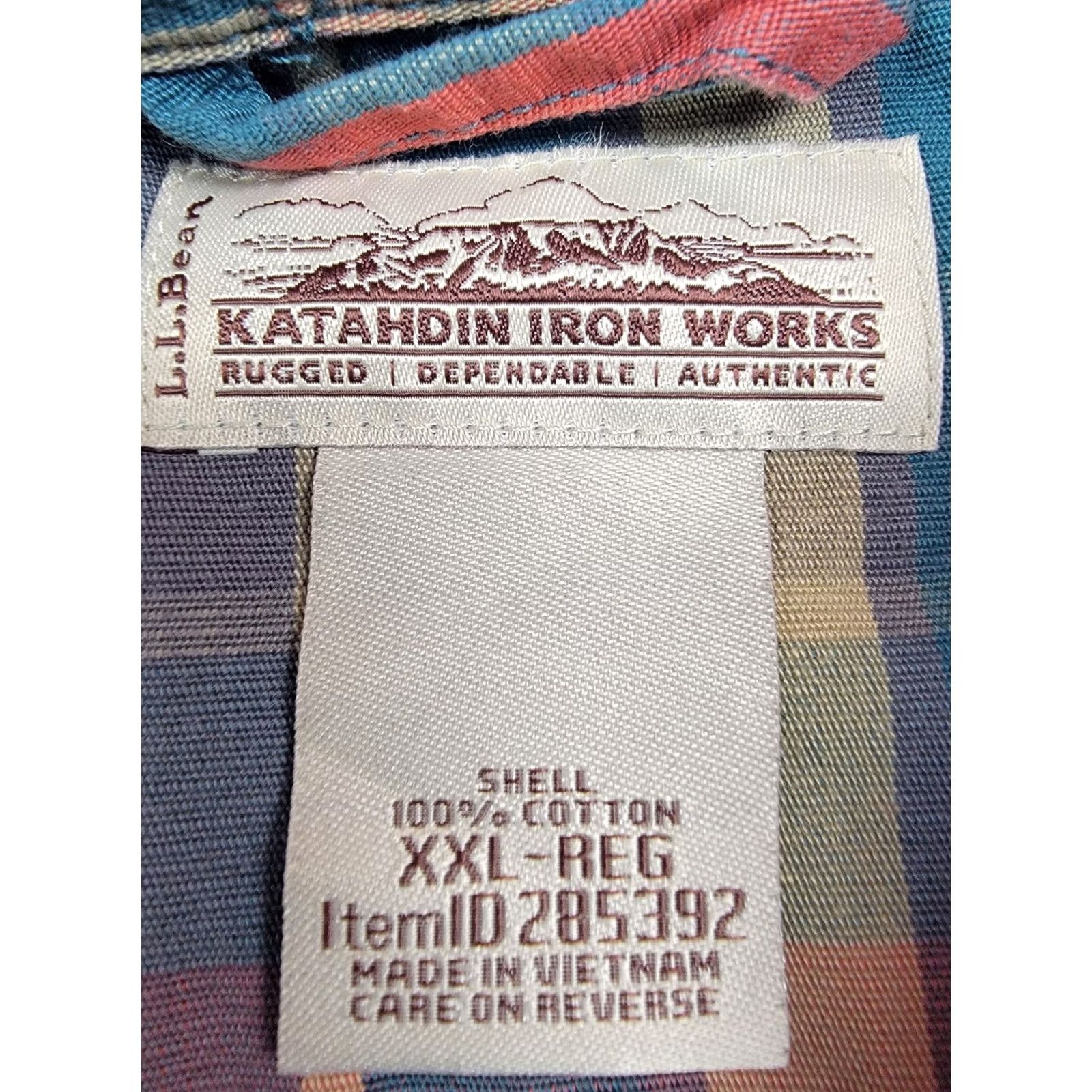 Vintage L.L. Bean Katahdin Iron Works Shirt Mens 2XL Blue Orange Plaid Elbow Patches Button-Up Casual Travel Workwear Set Size US XXL / EU 58 / 5 - 3 Thumbnail