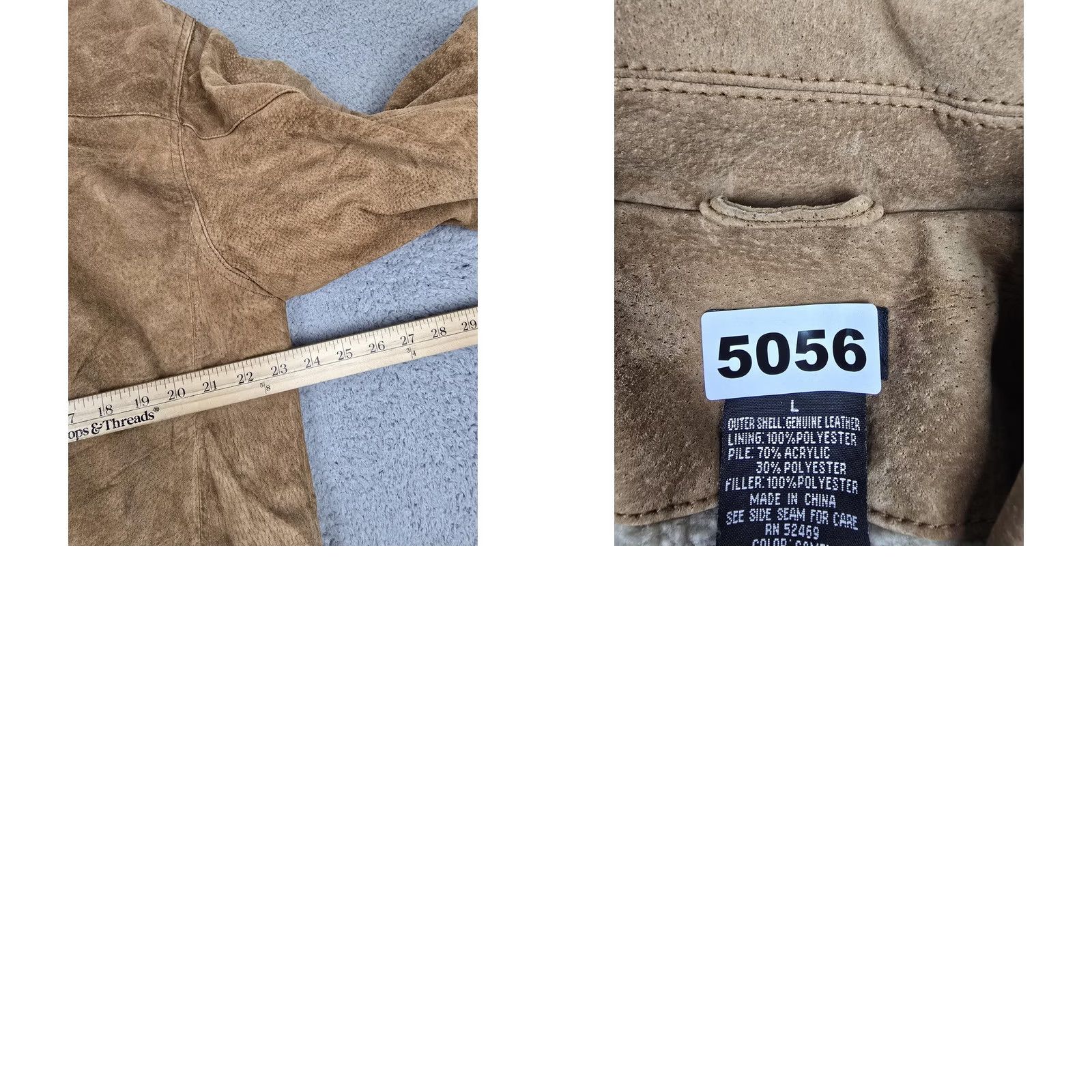 George George Leather Jacket - Large Mens Camel Sherpa Zip Front Coat Size US L / EU 52-54 / 3 - 9 Thumbnail