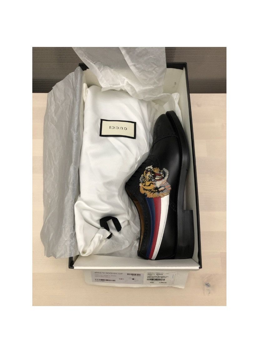 Gucci GUCCI 🇮🇹 Nero Roaring Kitty Badge Side Broge Oxfords 9.5 NIB Size US 9.5 / EU 42-43 - 2 Thumbnail