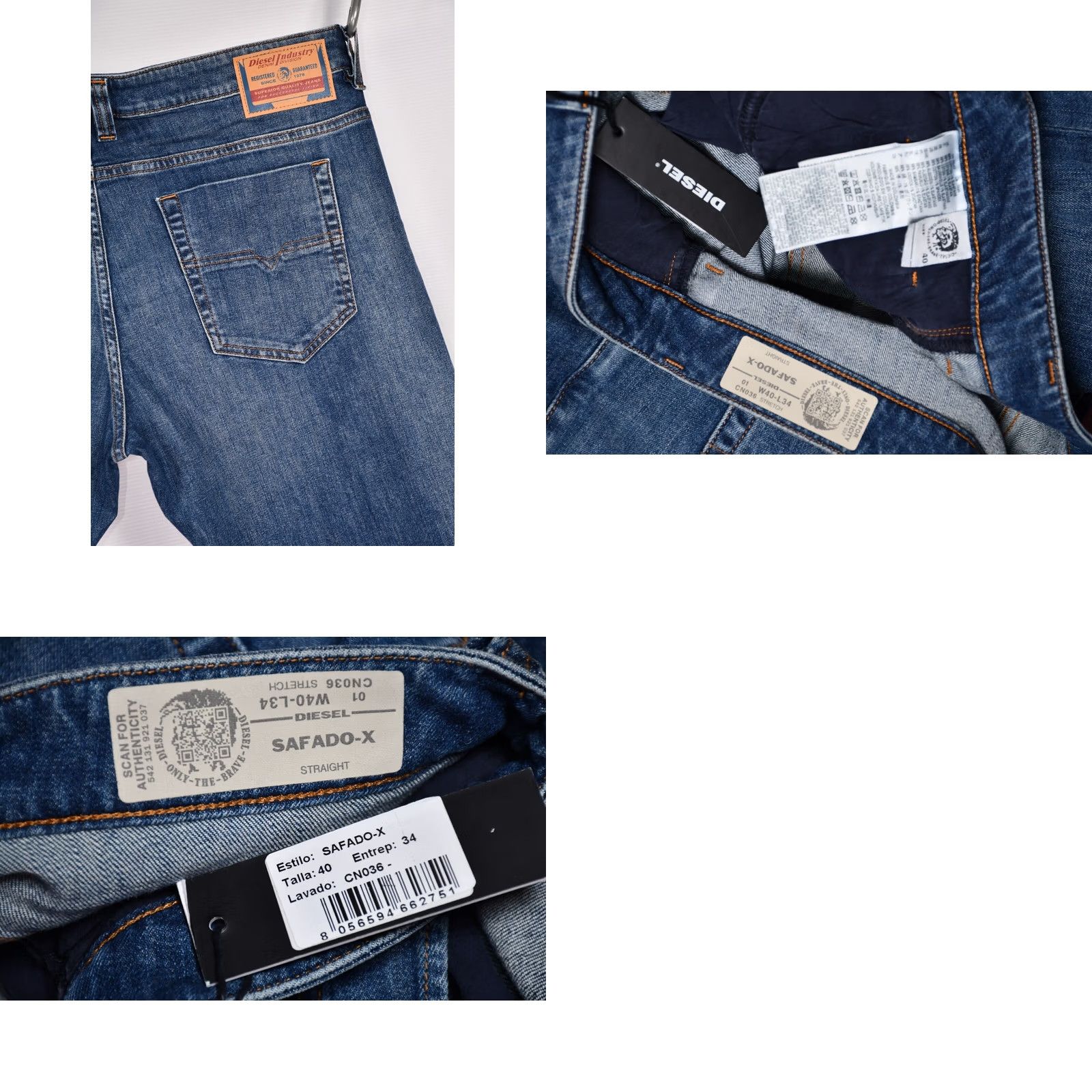 Diesel Diesel SAFADO-X Straight Jeans Men W40/L34 Blue Denim 5-Pocket Stretch 100% Genuine NEW 40x34-34 Inseam SZ W40/L34 Size US 40 / EU 56 - 8 Thumbnail