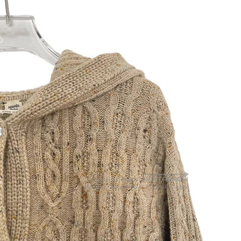 Hermes Hermes Off-white twisted cashmere hooded single-breasted l Size XXS / US 00 / IT 34 - 3 Thumbnail