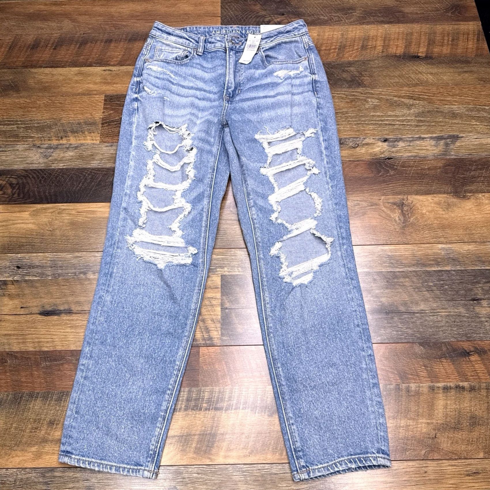 American Eagle Outfitters American Eagle Mom Jeans Womens 8 29W High Rise Stretch Distressed New Blue 90s Grunge Retro Logo Jeans Womens Style Mom Size 30" / US 8 / IT 44 - 2 Thumbnail