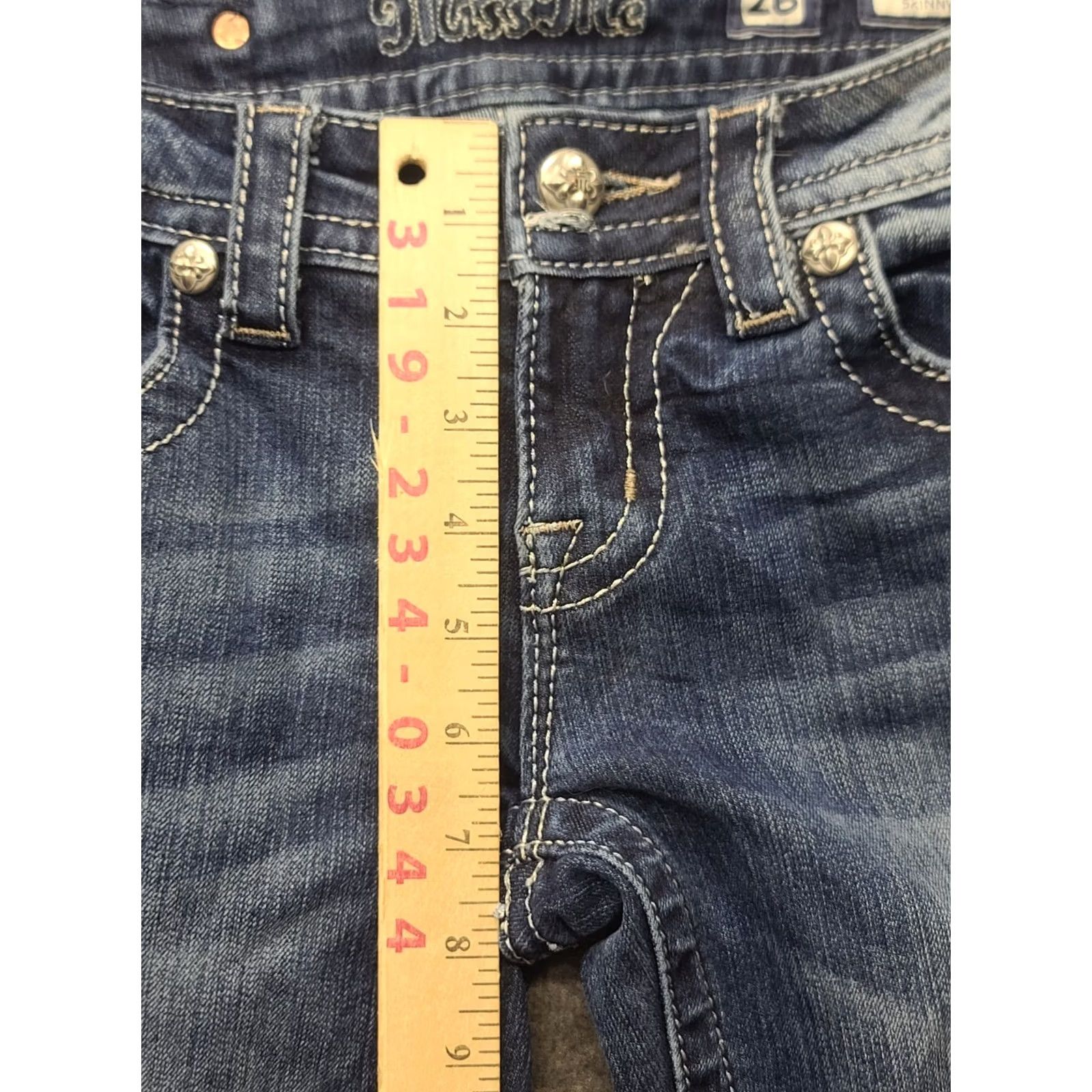 Miss Me Miss Me Jeans 26x31 Skinny Fit Ankle Signature Rise Distressed Stretch Starburst Denim Jeans Women 5-Pocket Blue HS? No, remove. Size 26" / US 2 / IT 38 - 5 Thumbnail
