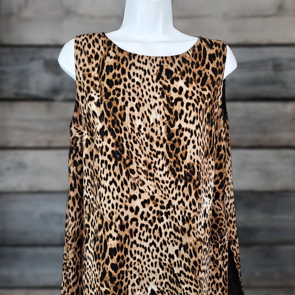 Vintage Chico's Womens Top Blouse Sz M Brown Animal Print Sleeveless Side Slits Shirt Womens M Brown Animal Print Sleeveless Slits Size M / US 6-8 / IT 42-44 - 1 Thumbnail
