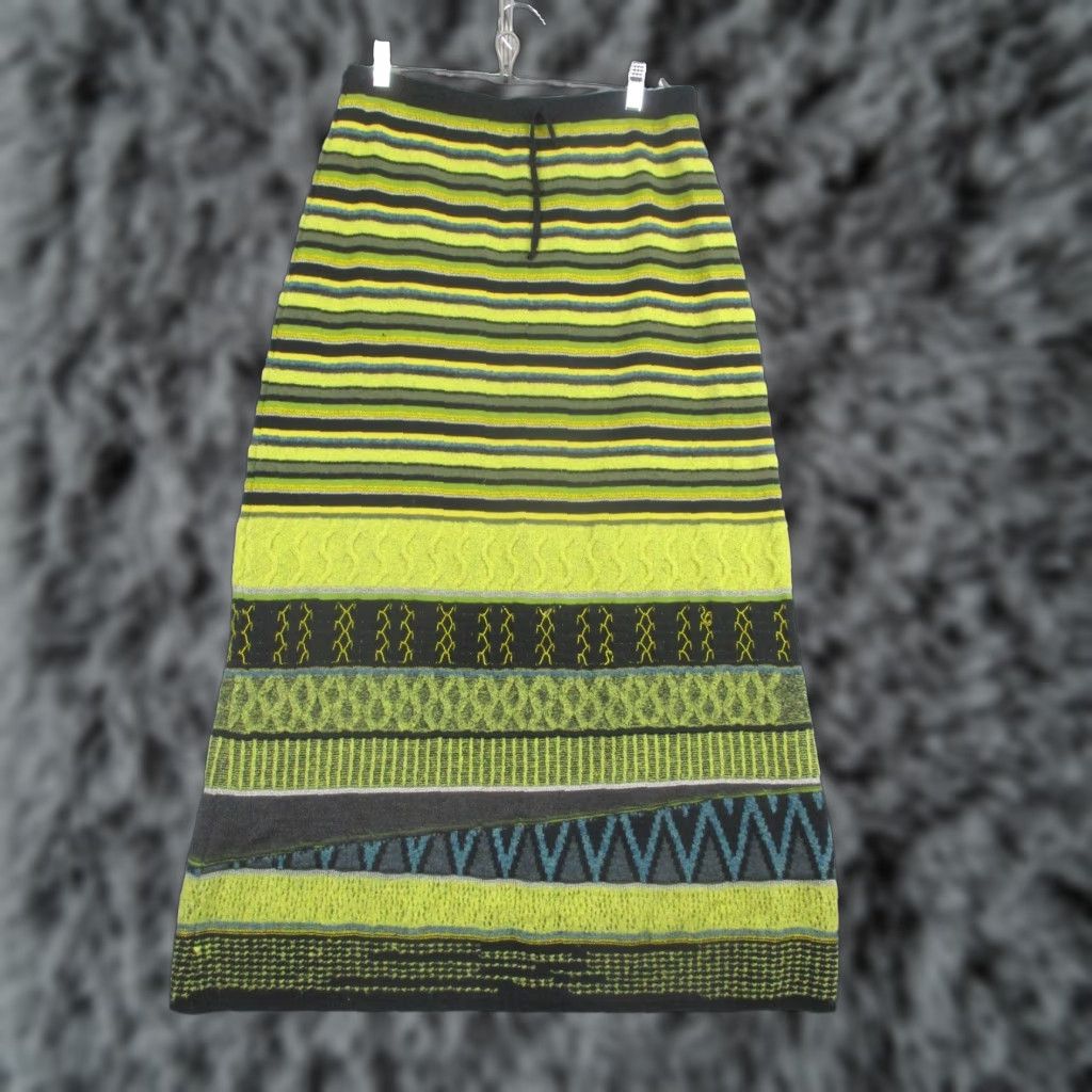 Vintage VINTAGE Questa Donna Skirt Womens 42 Green Striped Merino Wool Blend Knit Maxi Lined Size 28" / US 6 / IT 42 - 1 Thumbnail