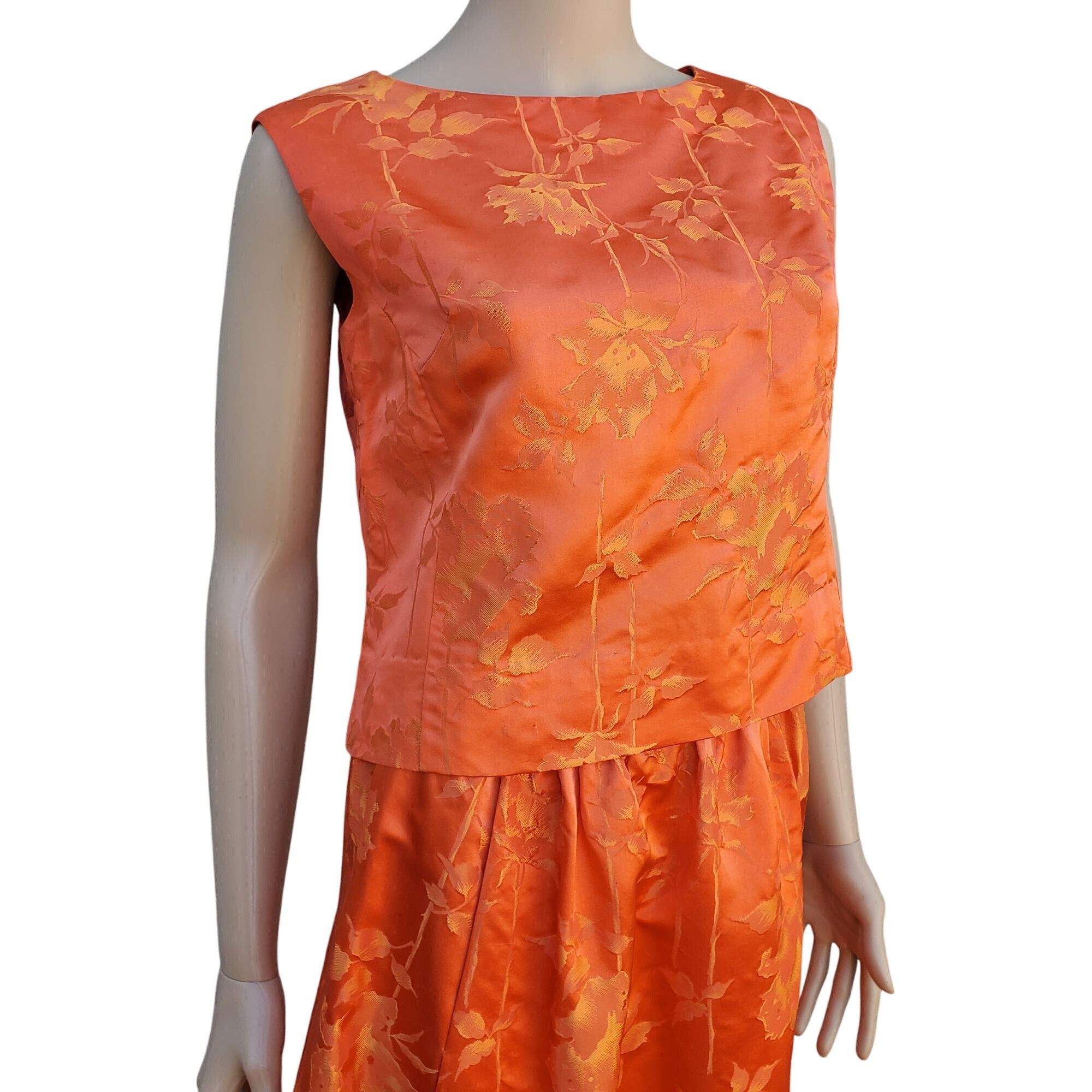 Handmade 60s Vintage Maxi Skirt Set Size 4 Orange Silk Brocade Made i Size S / US 4 / IT 40 - 13 Thumbnail