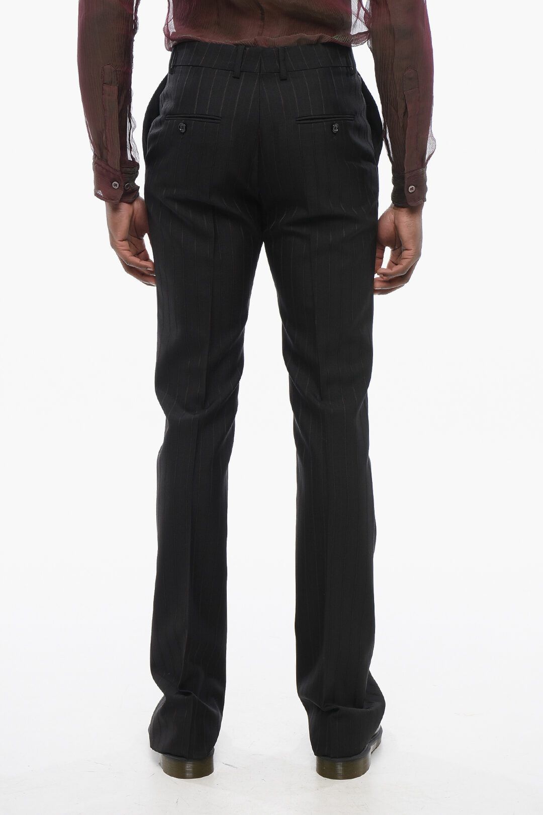 Celine og1mm0825 Pinstriped Wool Pant in Black Size US 30 / EU 46 - 2 Thumbnail