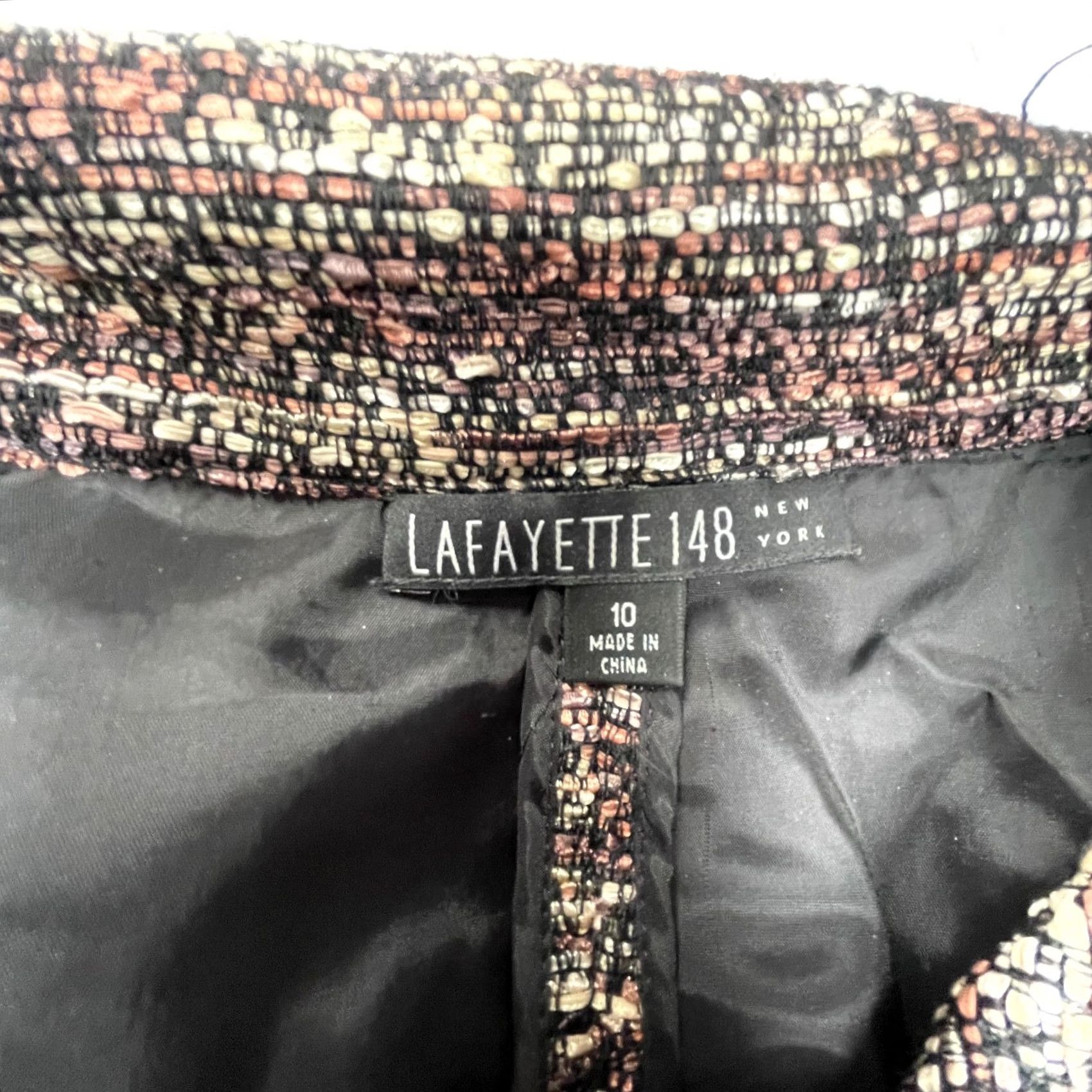 Vintage Lafayette 148 New York Zip Front Tweed Jacket Faux Leather Trim Brown Size 10 Size L / US 10 / IT 46 - 3 Thumbnail