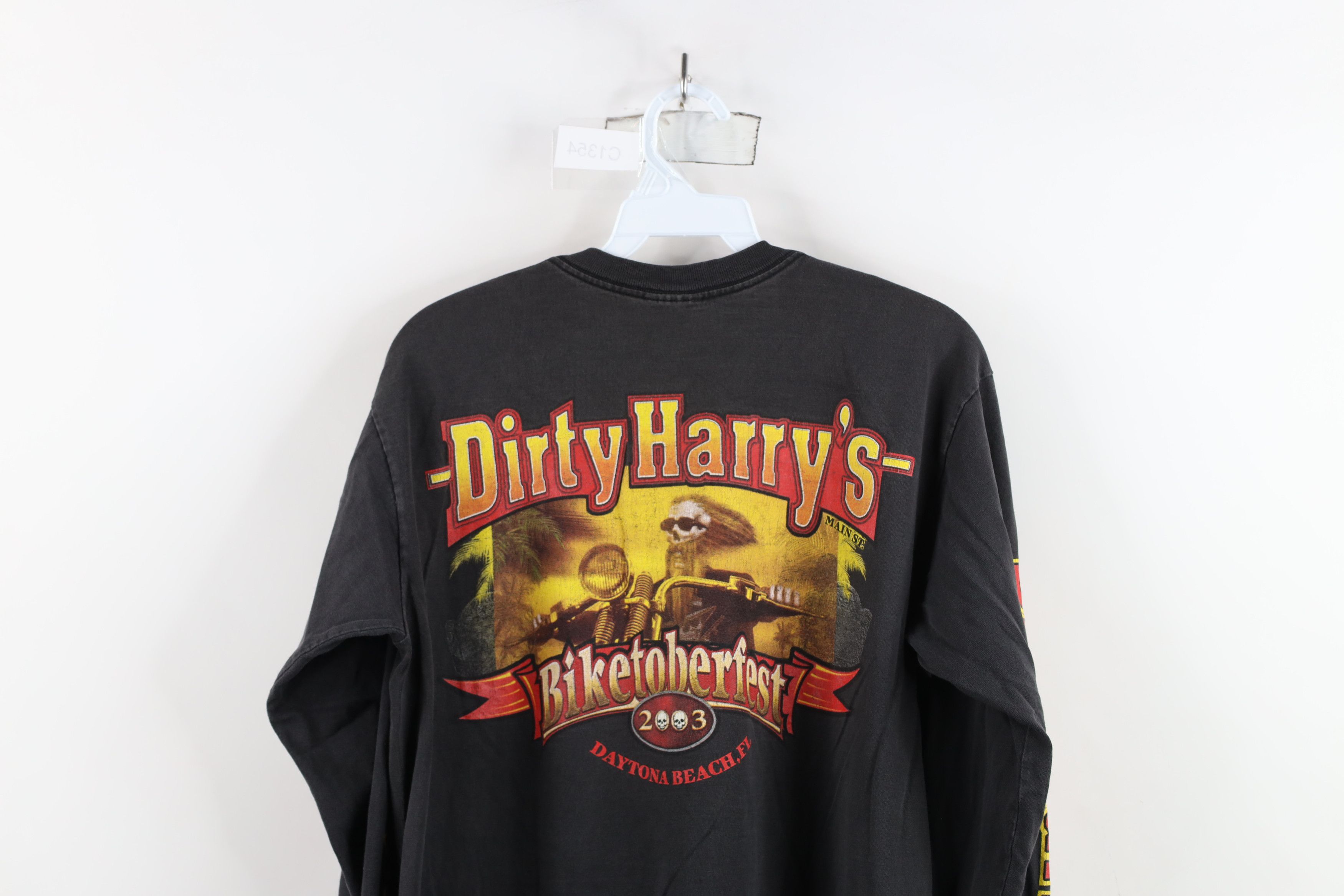 Vintage Vintage Y2K 2003 Harrys Skull Motorcycle Long Sleeve T-Shirt Size US M / EU 48-50 / 2 - 13 Thumbnail
