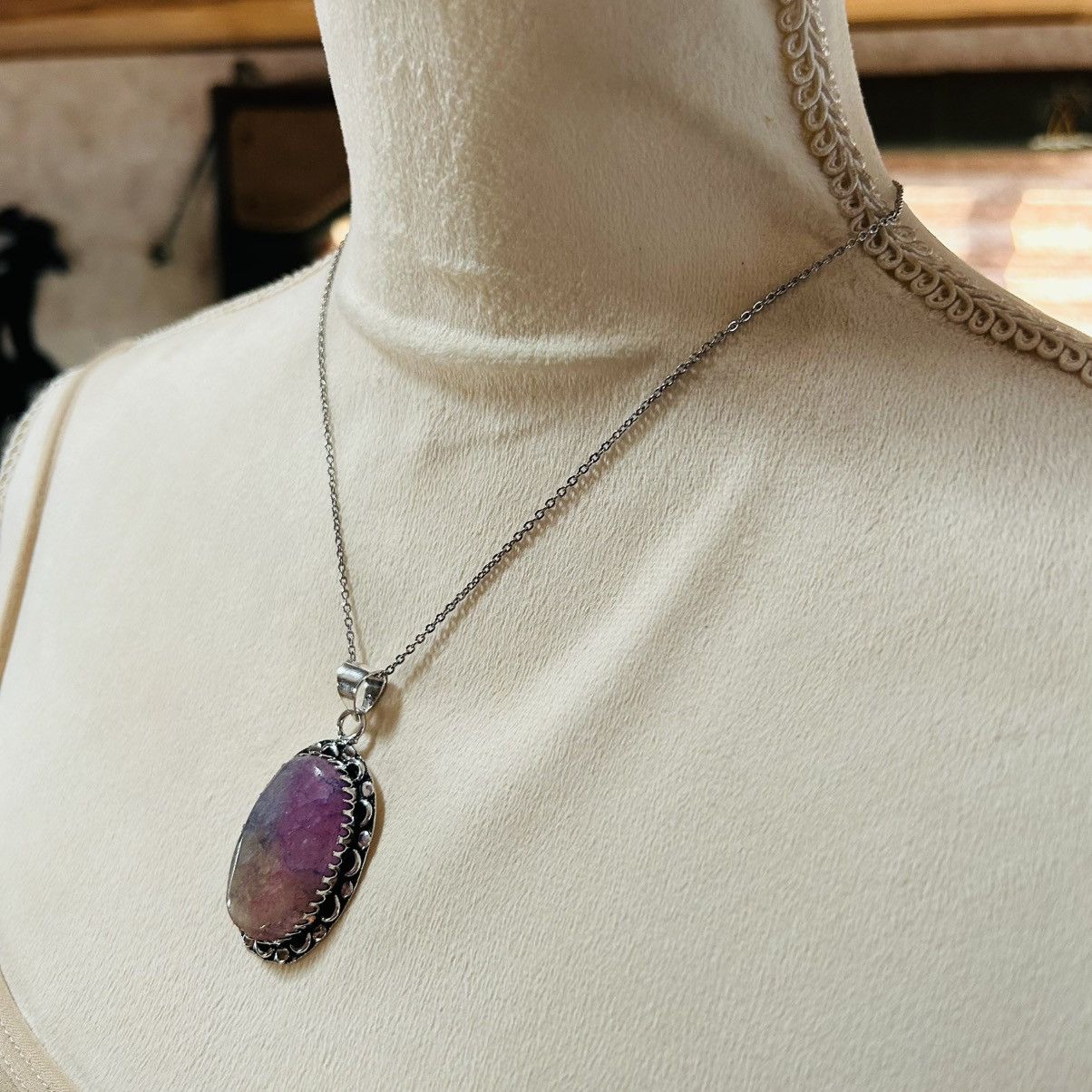 Handmade Handcrafted oval crackle quartz dogtooth 925 necklace Size ONE SIZE - 4 Thumbnail