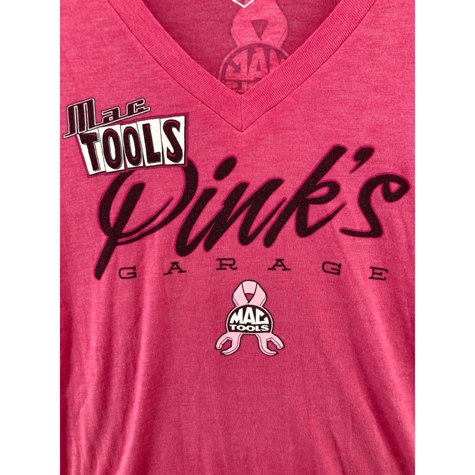 Vintage Mac Tools T-Shirt Womens Small Pink Breast Cancer Awareness Cap Sleeve V-Neck Knit Graphic Print 2010s Cars Theme Womens Size S / US 4 / IT 40 - 4 Thumbnail