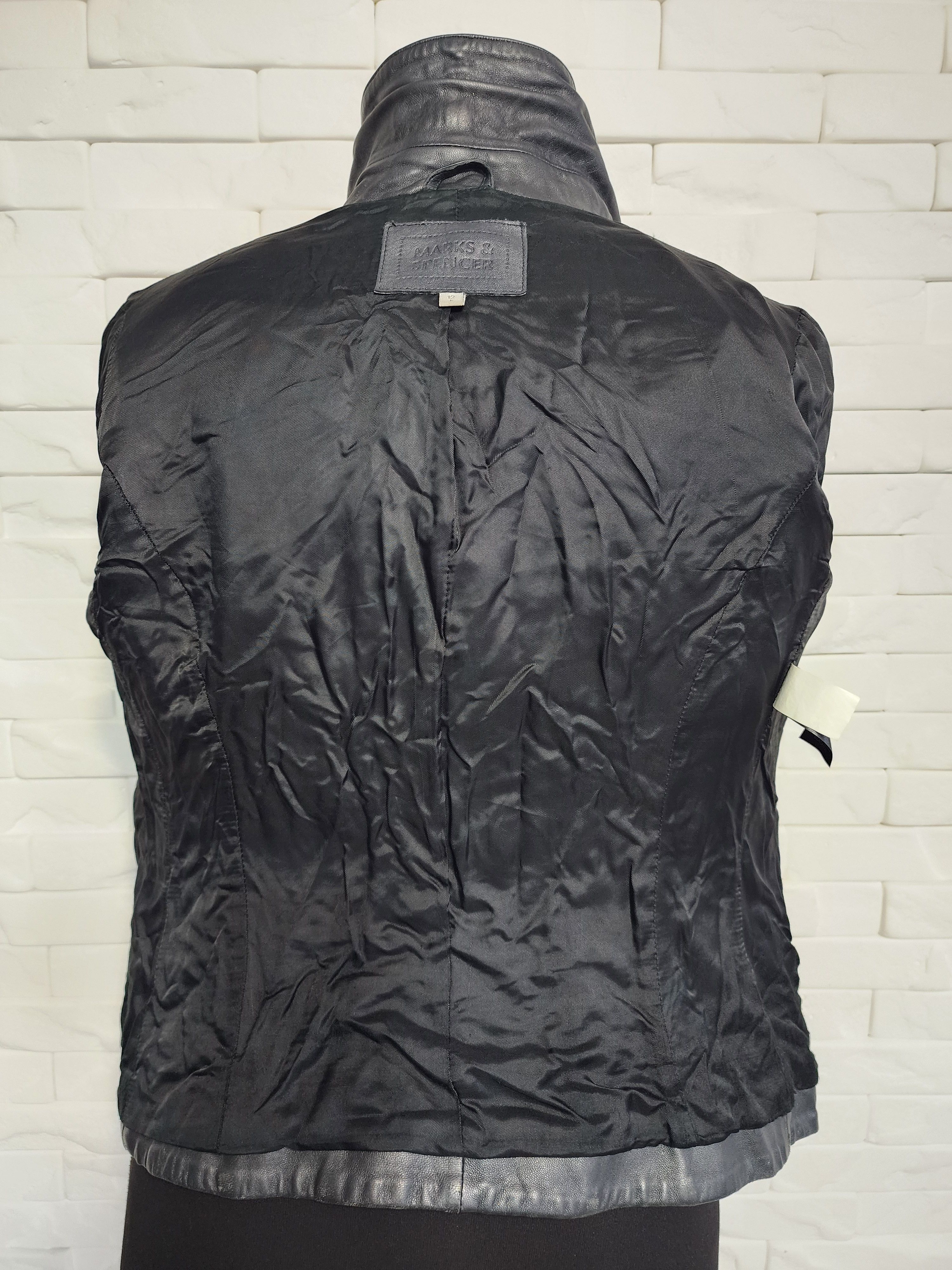 Marks & Spencer Gray Leather Jacket: Women's Sport Jacket with Metal Zipper Size M / US 6-8 / IT 42-44 - 7 Thumbnail