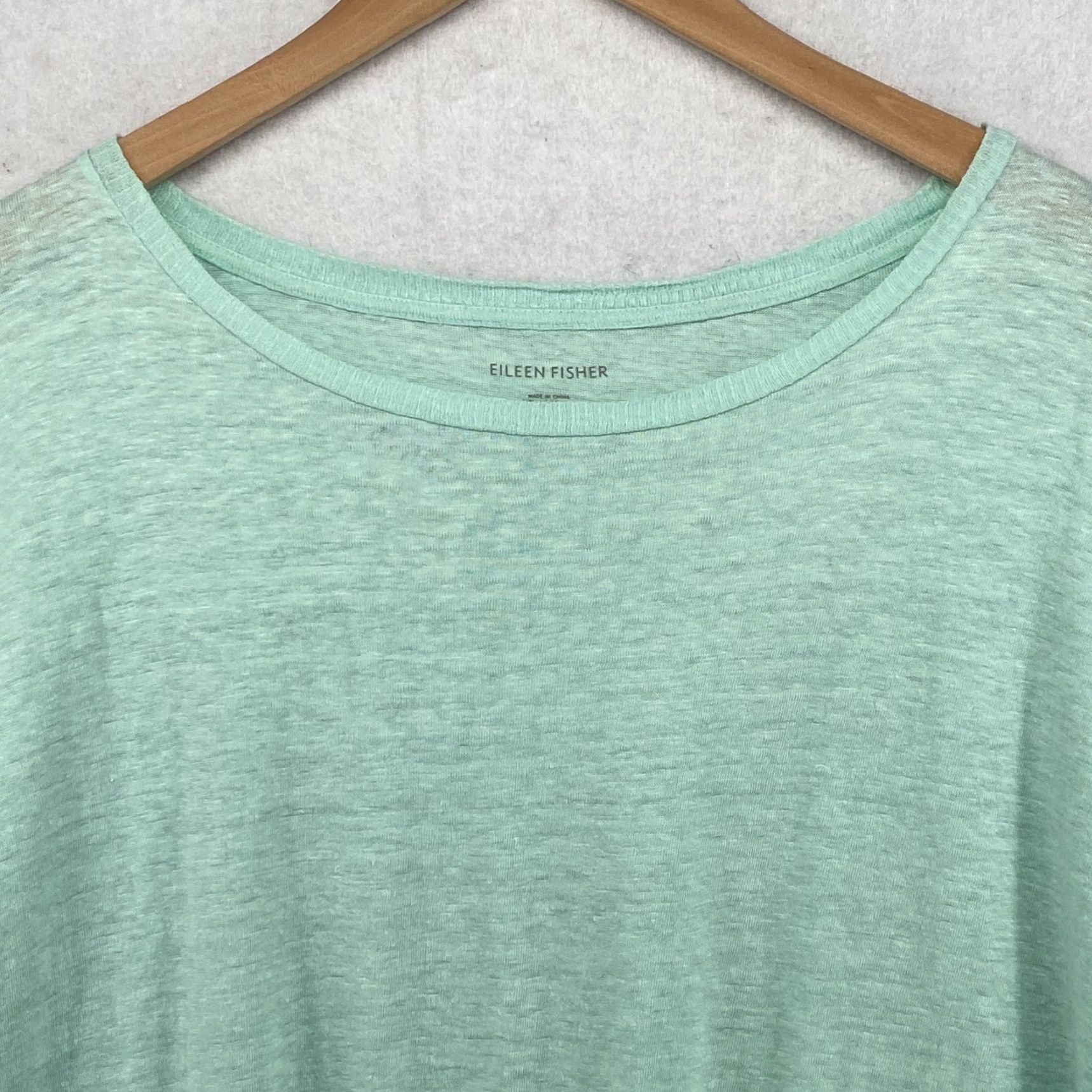 EILEEN FISHER Tunic 2XS Organic Linen Slub Jersey Oversized Dolman Sleeve Green Shirt Women 2XS Tunic Bohemian Retro Style