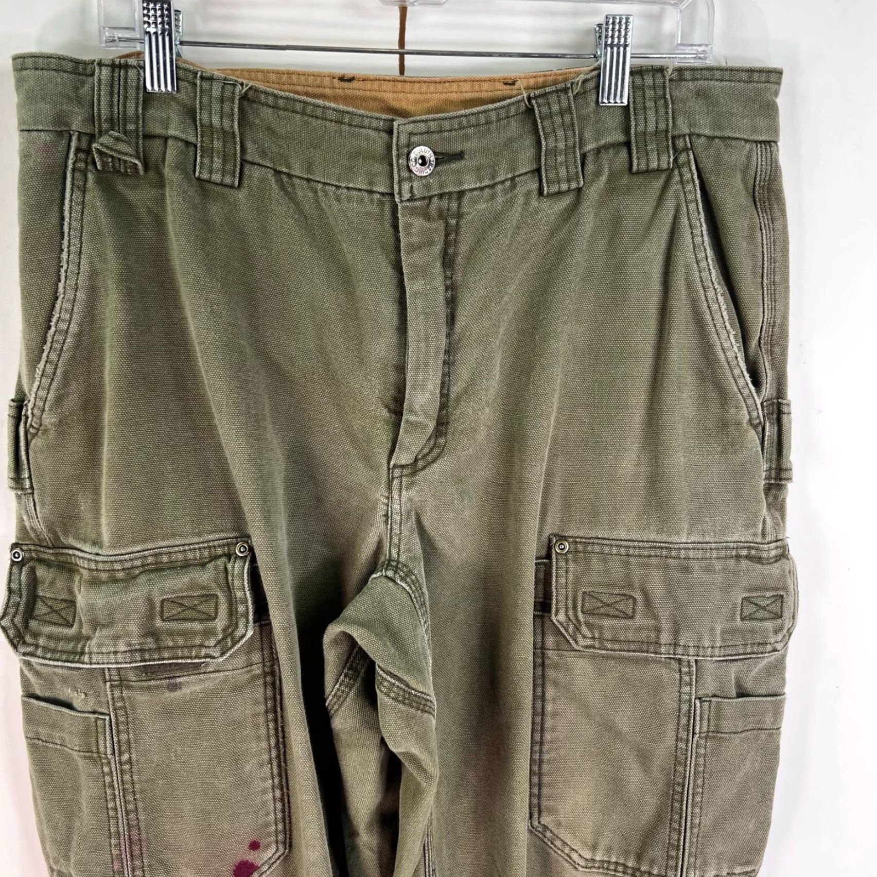 CO DULUTH Canvas Duck Carpenter Jeans Men 36x34 Green Workwear 90s Vintage Logo Mens Pants Regular Fit Green Size US 36 / EU 52 - 2 Thumbnail