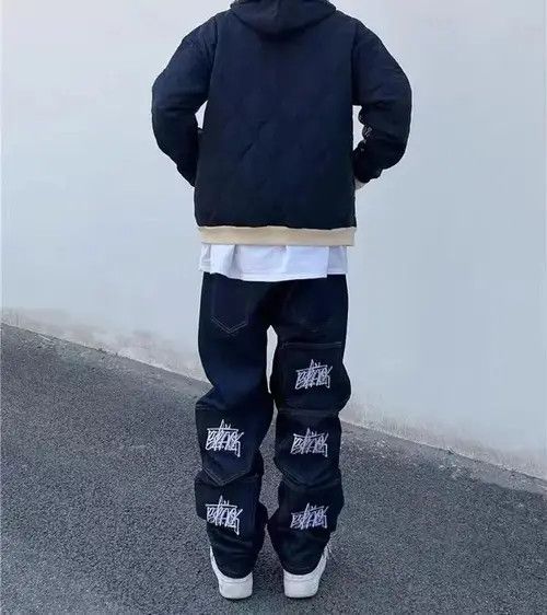 Japanese Brand Street Embroidered Lettering Multi-Pocket Hip Hop Jeans Size US 32 / EU 48 - 4 Thumbnail