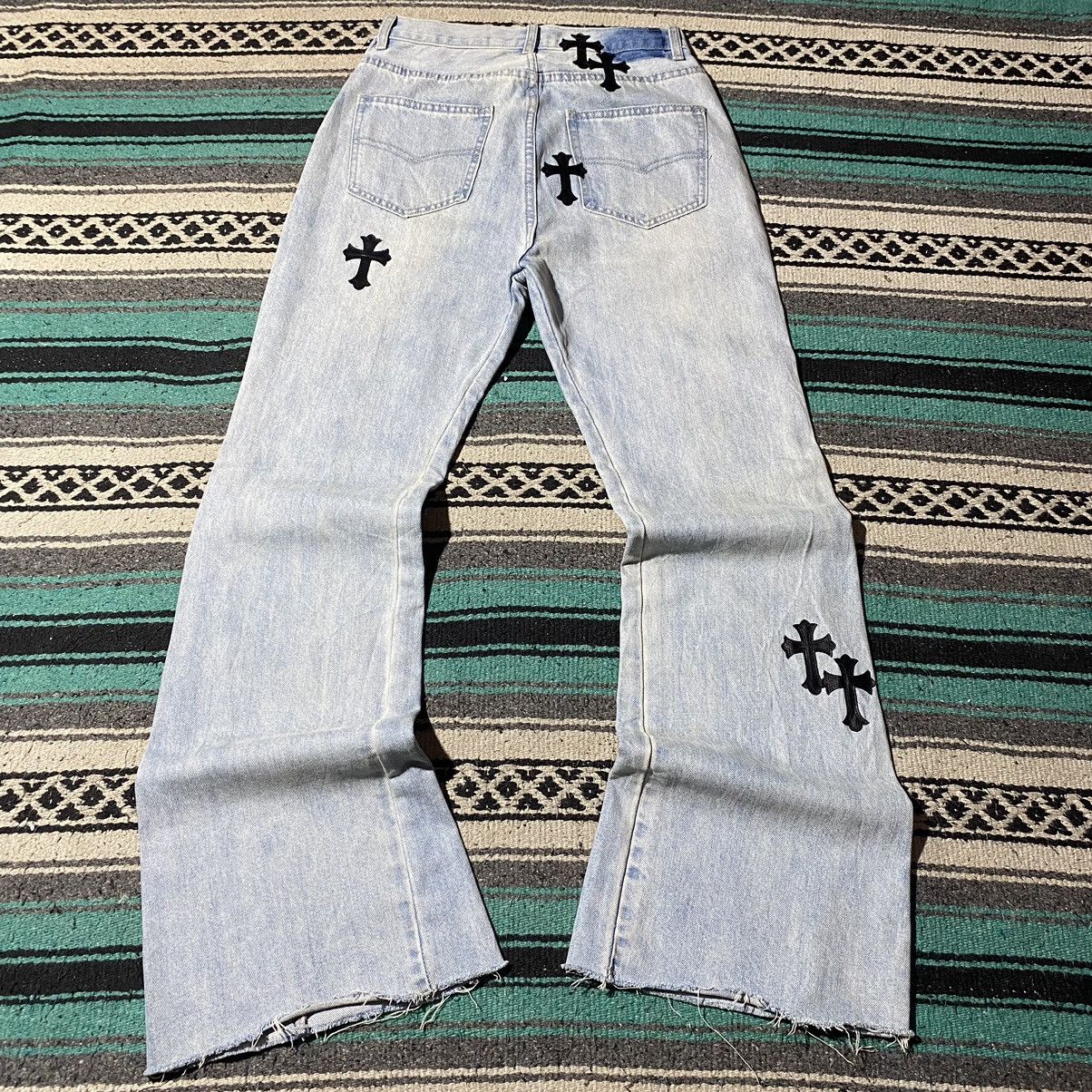 If Six Was Nine FREE TAX! Unknown Chrome Hearts Style Cross Parchwork Flared Size US 29 - 4 Thumbnail