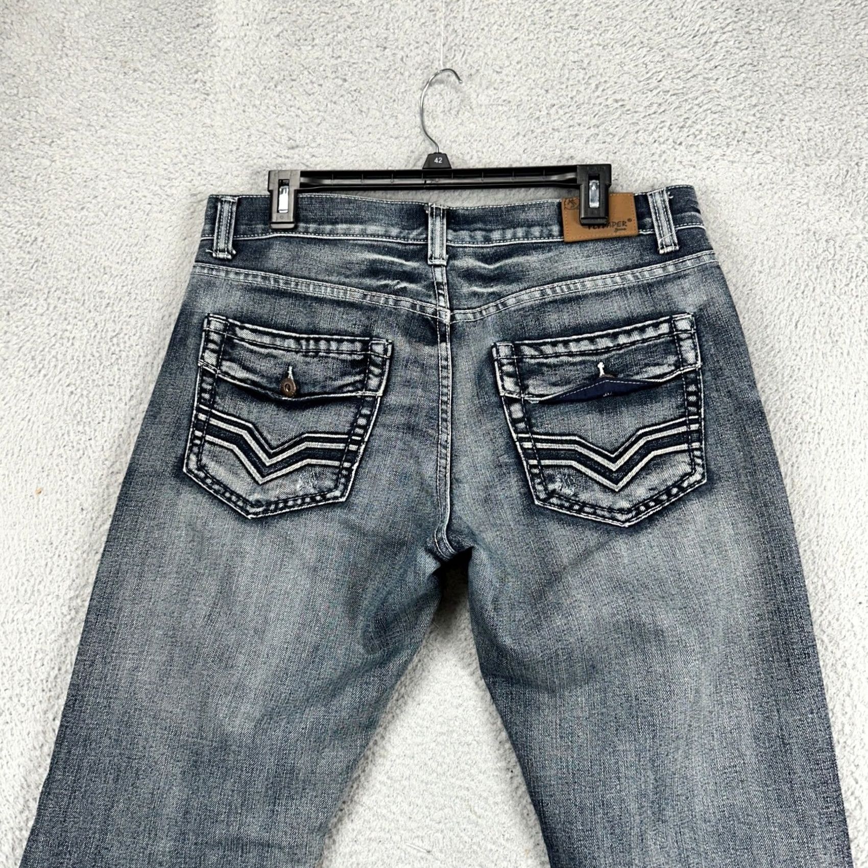 Denime FlyPaper Mens Straight Jeans 32X34 Blue Distressed 5 Pocket Casual Denim Pants Size US 32 / EU 48 - 3 Thumbnail