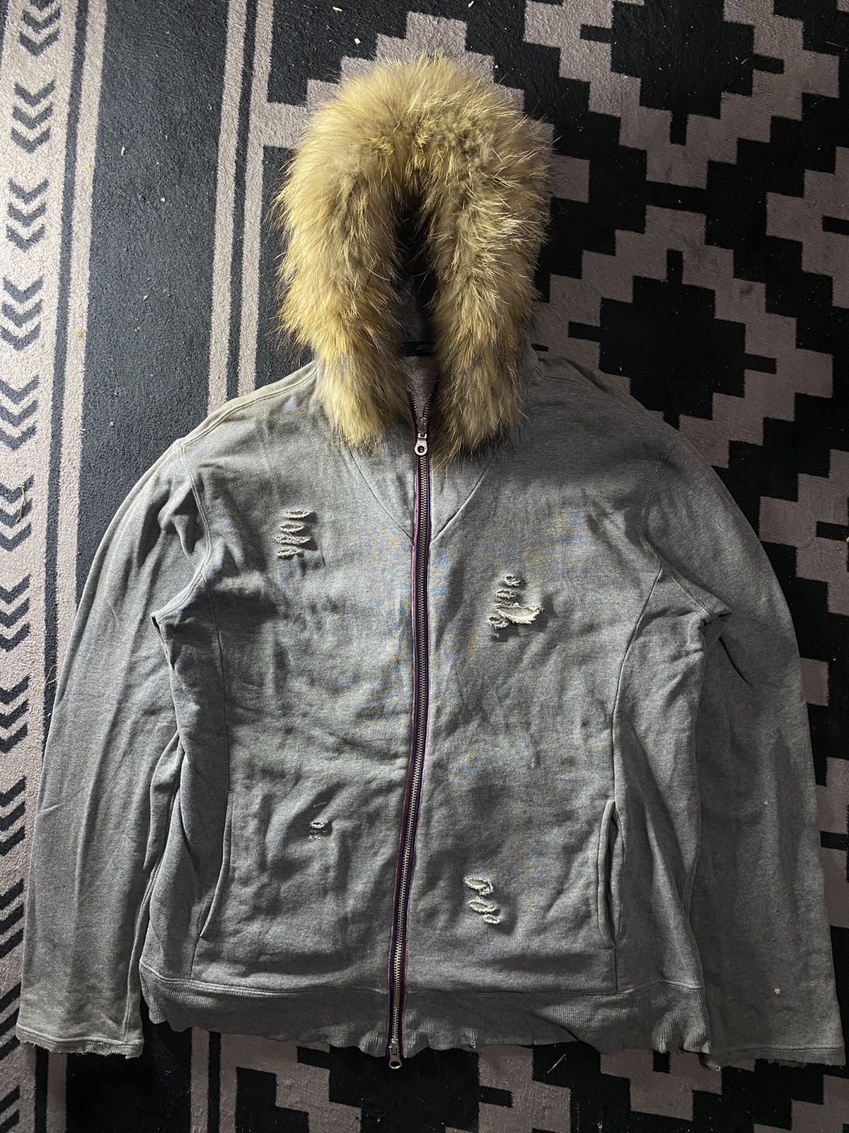 Beauty Beast × If Six Was Nine × Le Grande Bleu (L.G.B.) Vintage ifsixwasnine style NICOLE fur Distressed zip hoodie Size US L / EU 52-54 / 3 - 1 Thumbnail