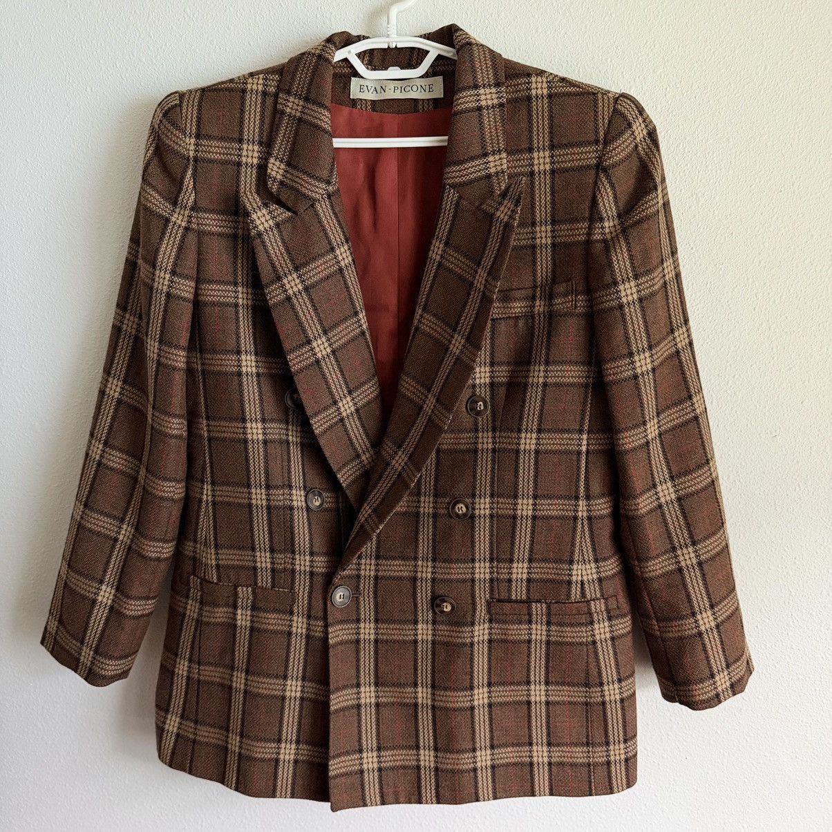 Evan Picone Vintage Evan Picone Womens Size 10 Brown Plaid Wool Blazer Size L / US 10 / IT 46 - 2 Thumbnail