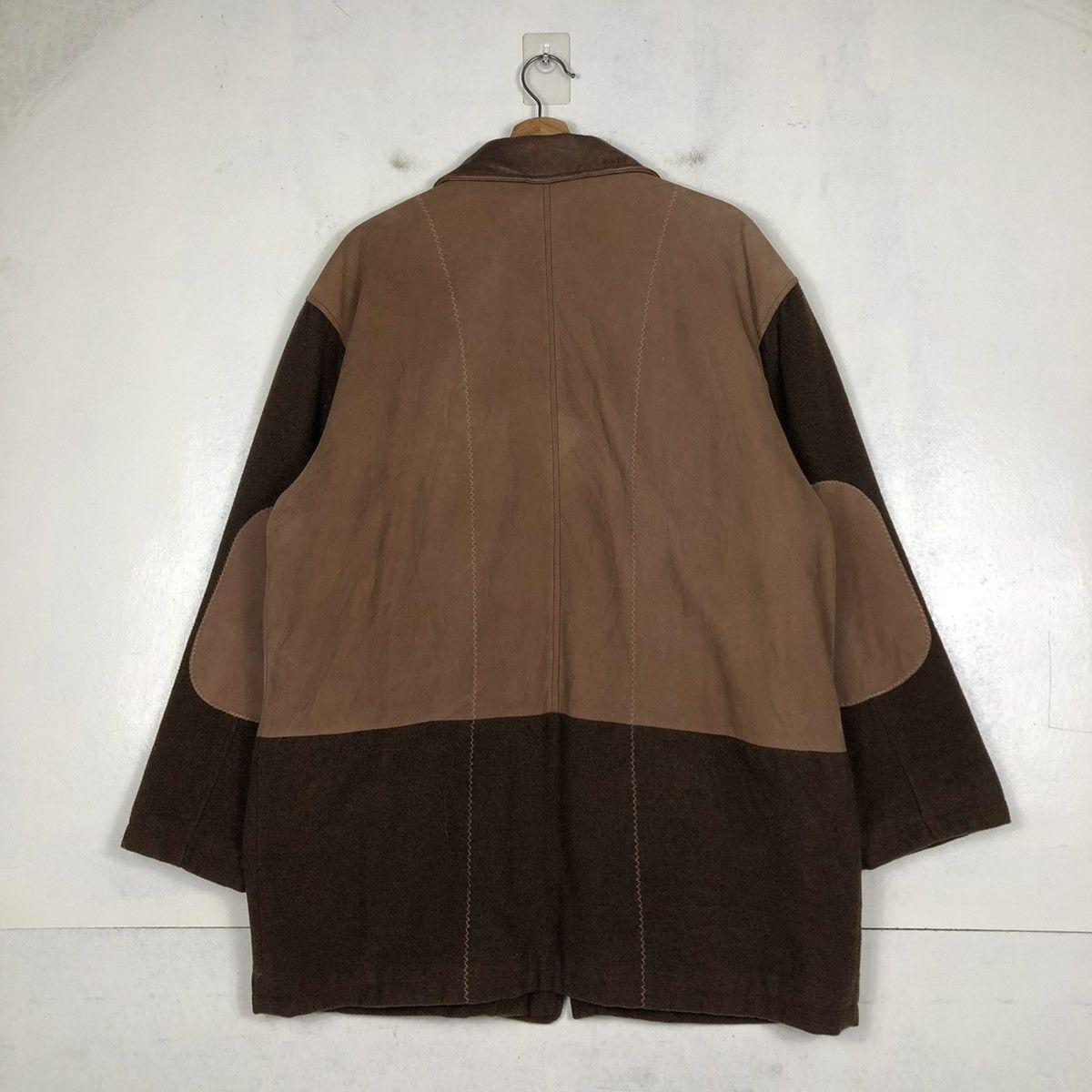 Vintage 📌 WOOL CHORE LEATHER COLLAR JACKET BLUE EFORST ISSEY MIYAKE Size US M / EU 48-50 / 2 - 10 Thumbnail