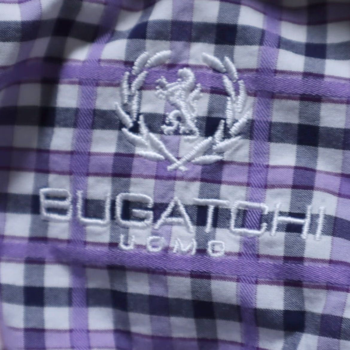 BUGATCHI Bugatchi Shirt Men's XL Purple Gingham Long Sleeve Button Up Shirt Classic Fit Cotton Size US XL / EU 56 / 4 - 5 Thumbnail