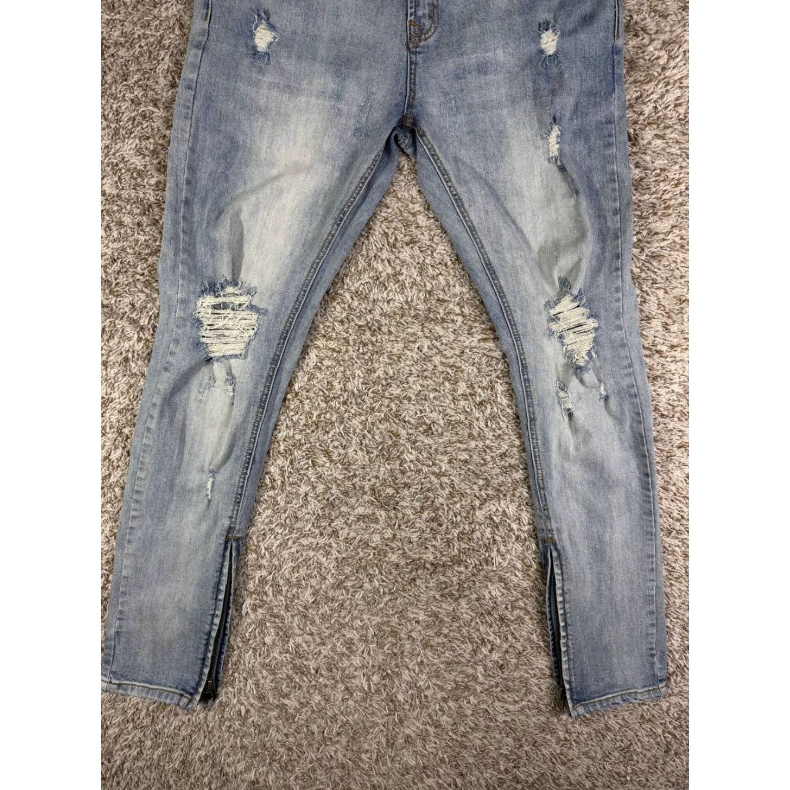Denime Serenede Jeans Men Skinny Distressed Light Blue Zip Ankle Denim 36x32 Regular Inseam 32 Size US 36 / EU 52 - 3 Thumbnail