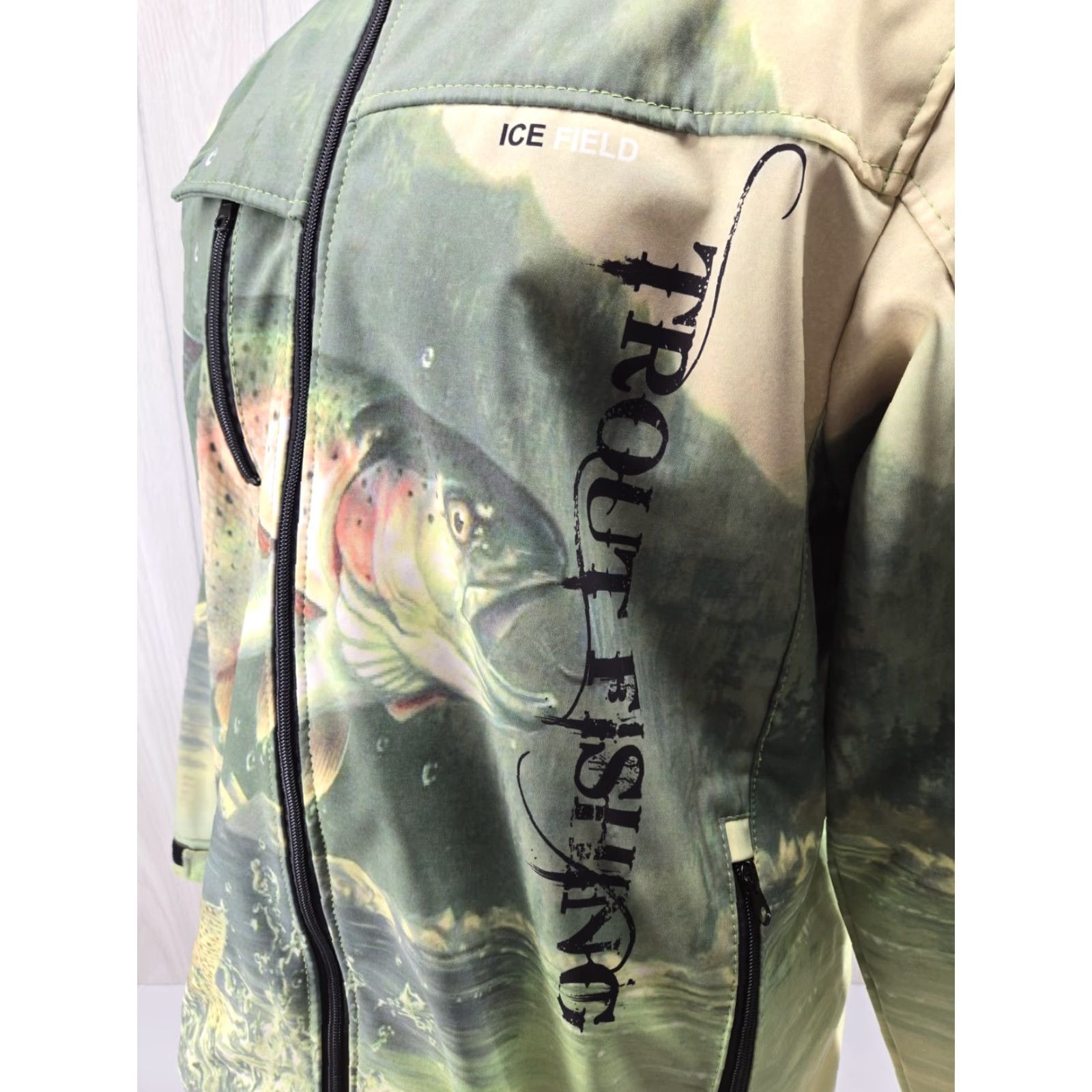 Gloverall IceField Trout Fishing All Over Print Green Gore Tex Jacket Soft Shell 2XL Mens Windbreaker Regular Size XL? Size US XXL / EU 58 / 5 - 5 Thumbnail