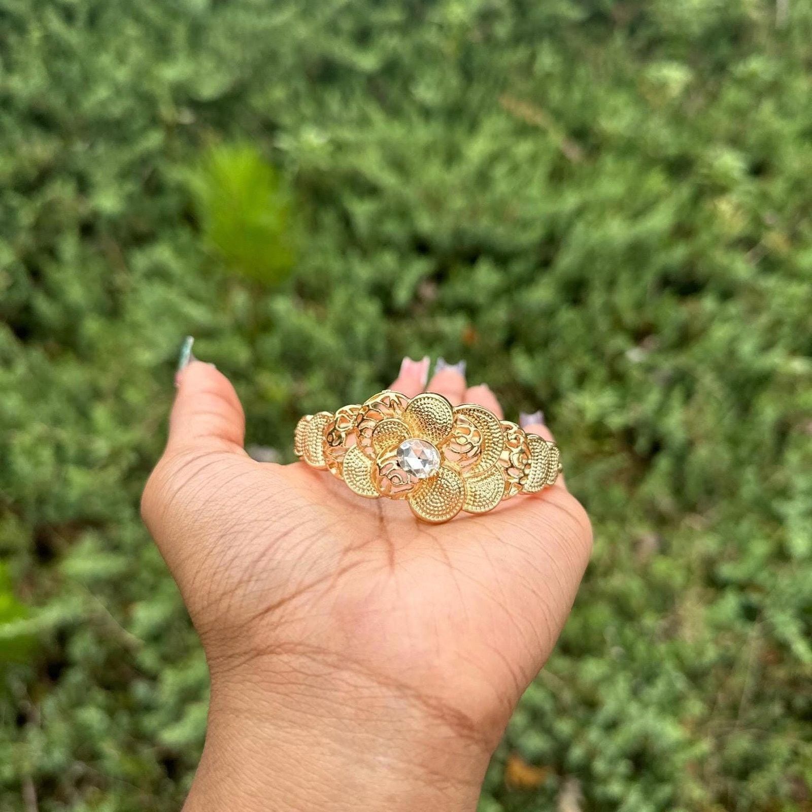 Handmade Unique vintage African flower engraved bangle cuff Size ONE SIZE - 1 Thumbnail