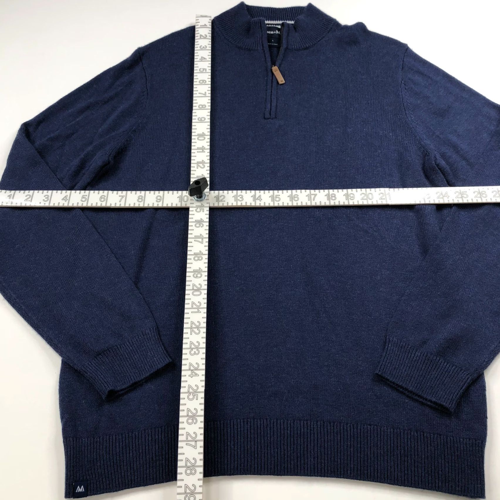 Mizzen+Main Mizzen + Main Pullover 1/4 Zip Mock Neck Sweater Blue Shirt Mens Large Knit Nylon Rayon Size US L / EU 52-54 / 3 - 2 Thumbnail