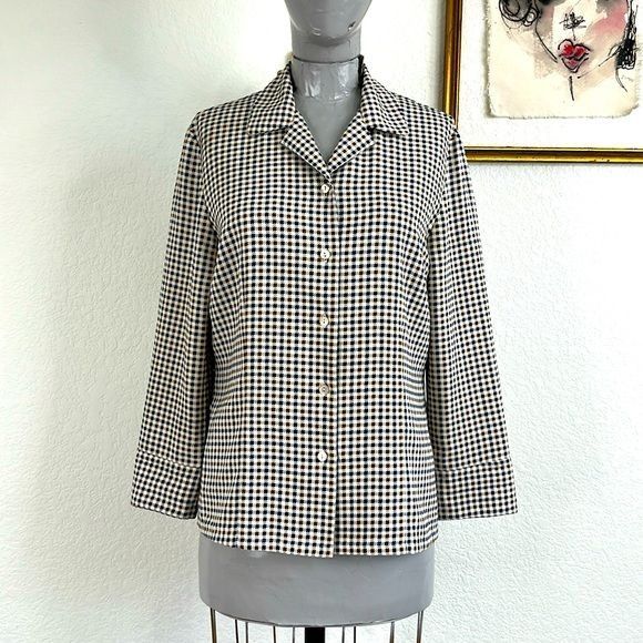 Aquascutum London Houndstooth Button Front Shirt Navy Olive