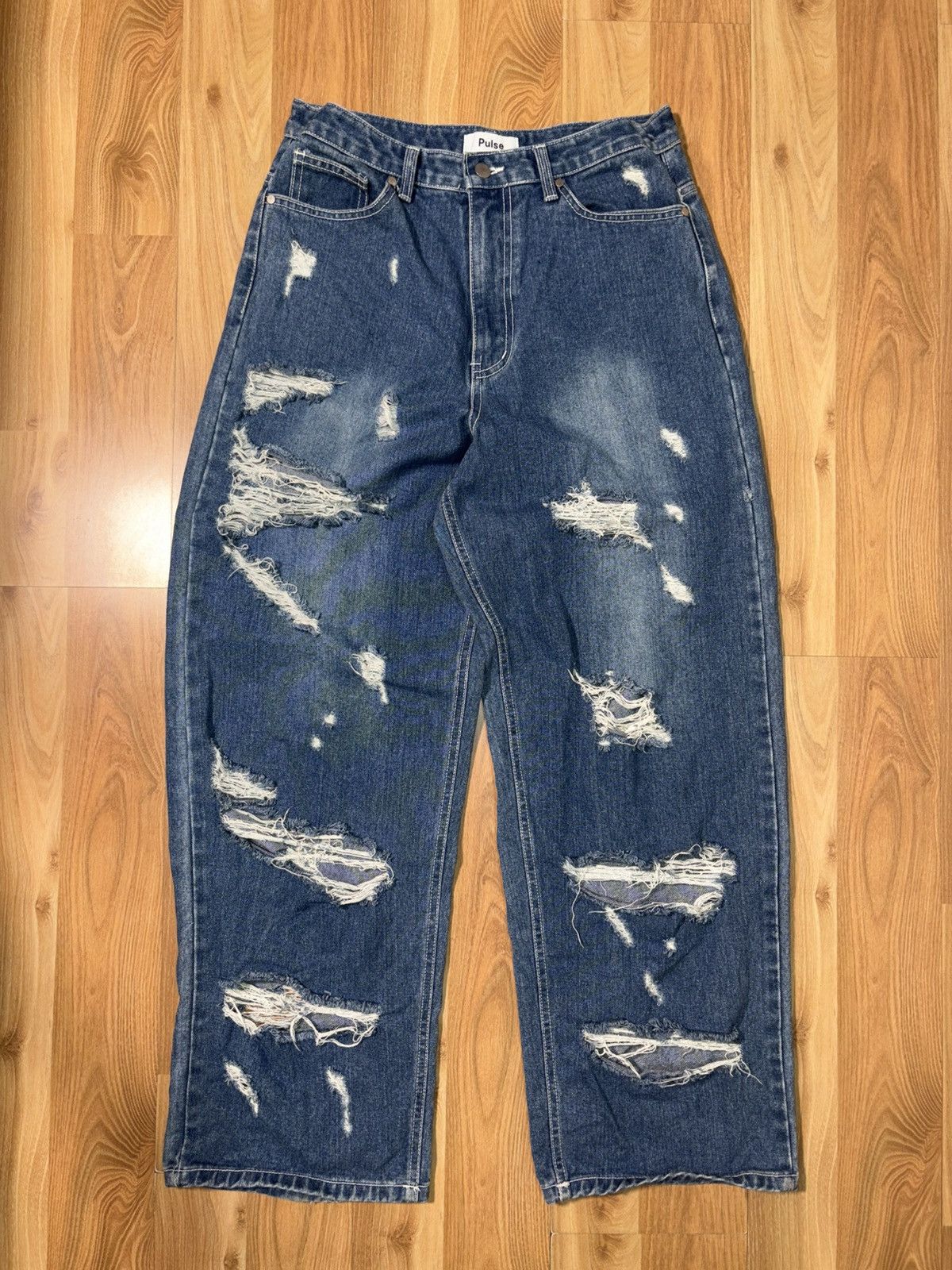 Japanese Brand Pulse Seoul Heavily Distressed Wide-Leg Denim Size 32 Size US 32 / EU 48 - 1 Thumbnail