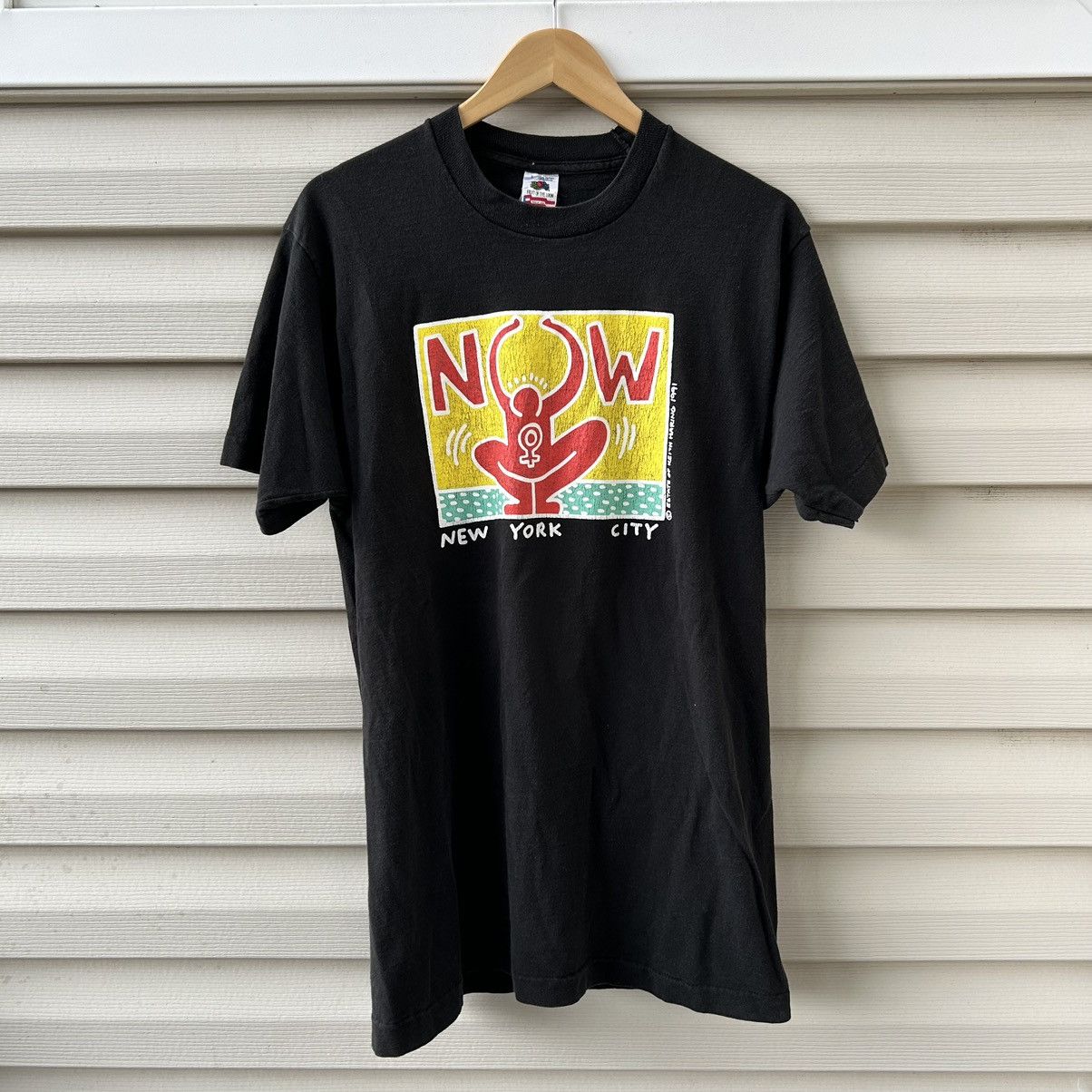 image of 1991 Keith Haring Now New York Graphic Art T Shirt in Black, Men's (Size Medium)