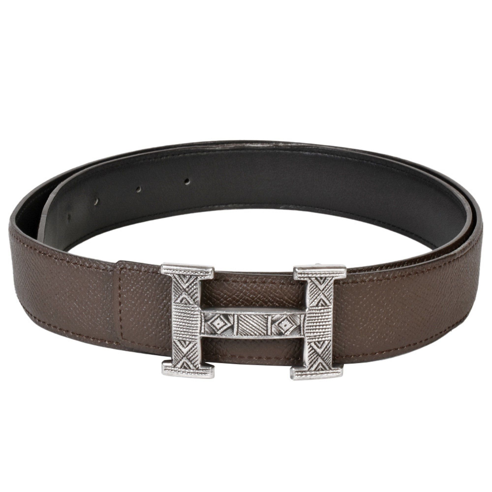 image of Hermes Touareg H Belt, Epsom Leather, Swift, Silver 925, 105Cm, T Engraved, Brown, Reversible Itzr9