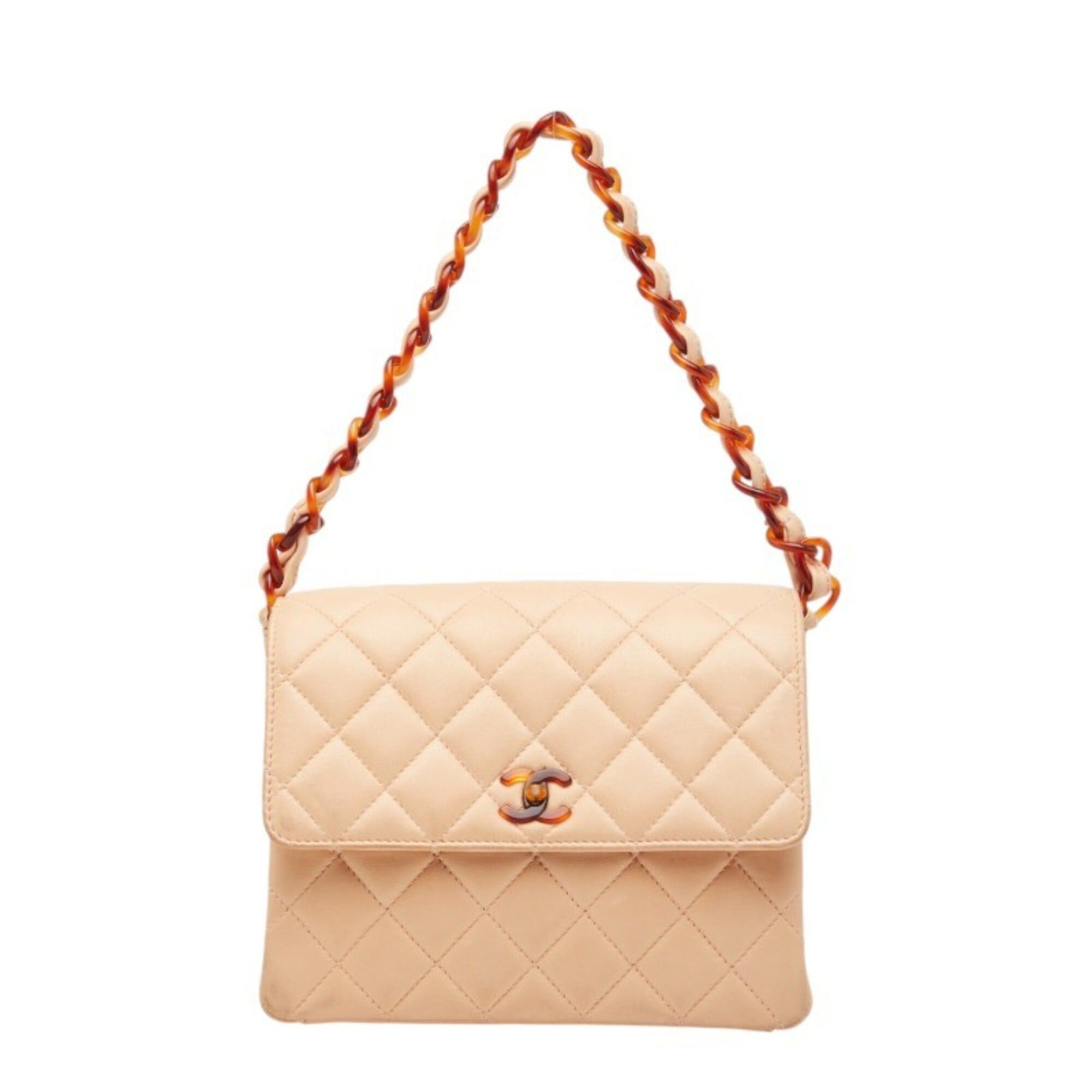 Chanel Chanel Matelassé Coco Mark Chain Shoulder Bag Handbag Pink Beige Lambskin Plastic Women's CHANEL Size ONE SIZE - 1 Thumbnail