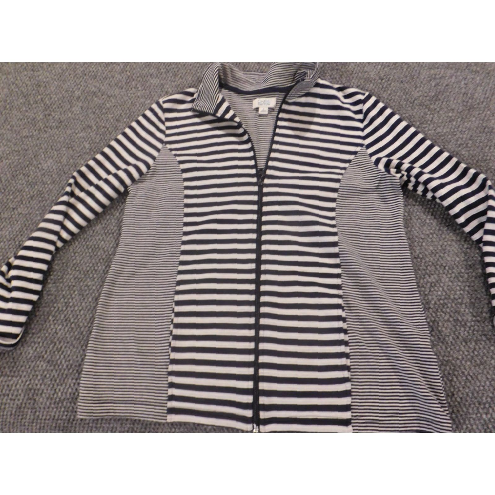 Croft & Barrow Croft & Barrow Womens Sweater M Blue Stripe Full Zip Classic Knit Pullover Mock Neck Long Sleeve Casual Winter Cotton Polyester Size M / US 6-8 / IT 42-44 - 2 Thumbnail