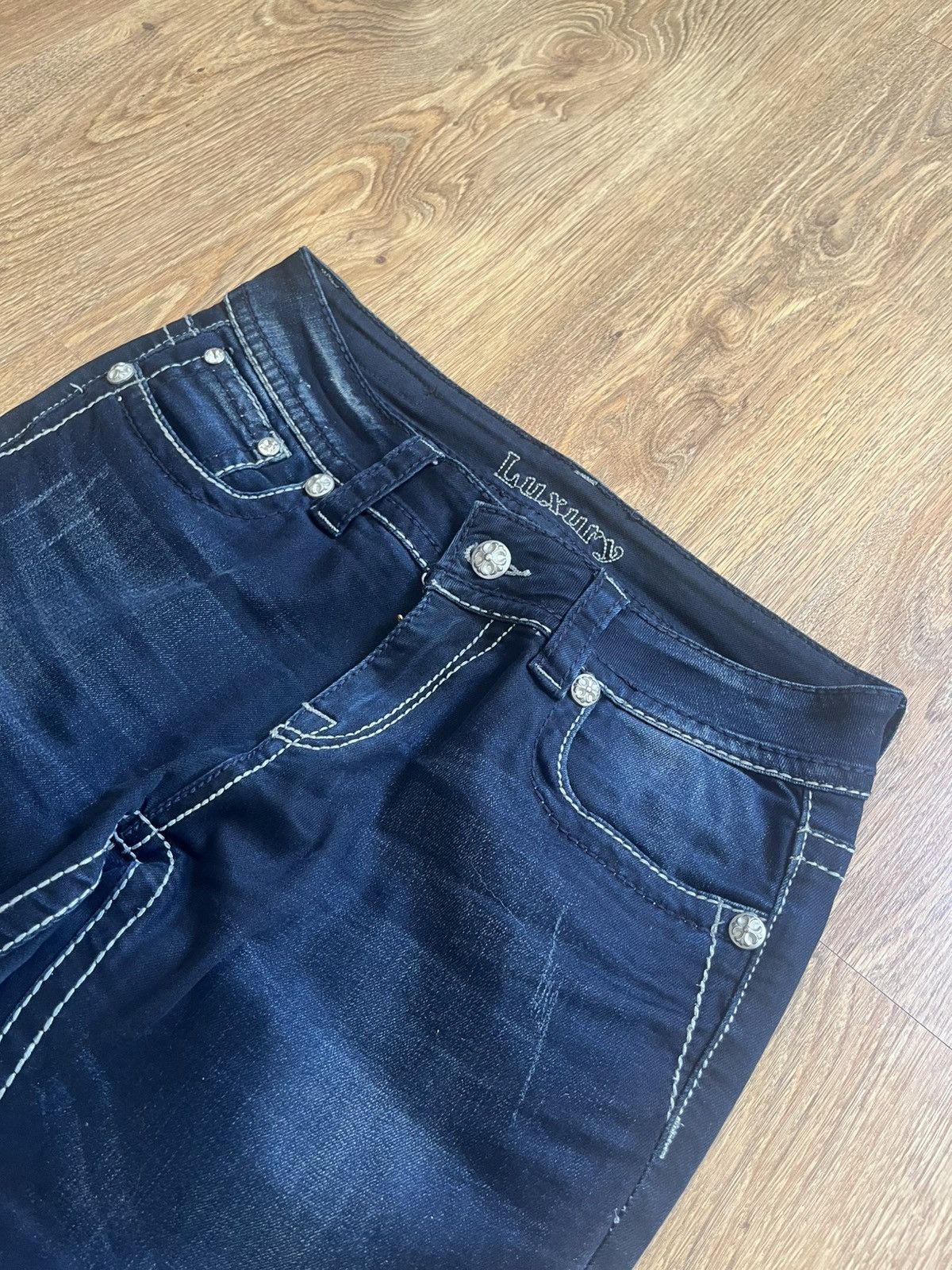 Miss Me Vintage Blue Monkey Luxury Rhinestone Flared Y2K Swag Jeans Size 27" / US 4 / IT 40 - 5 Thumbnail